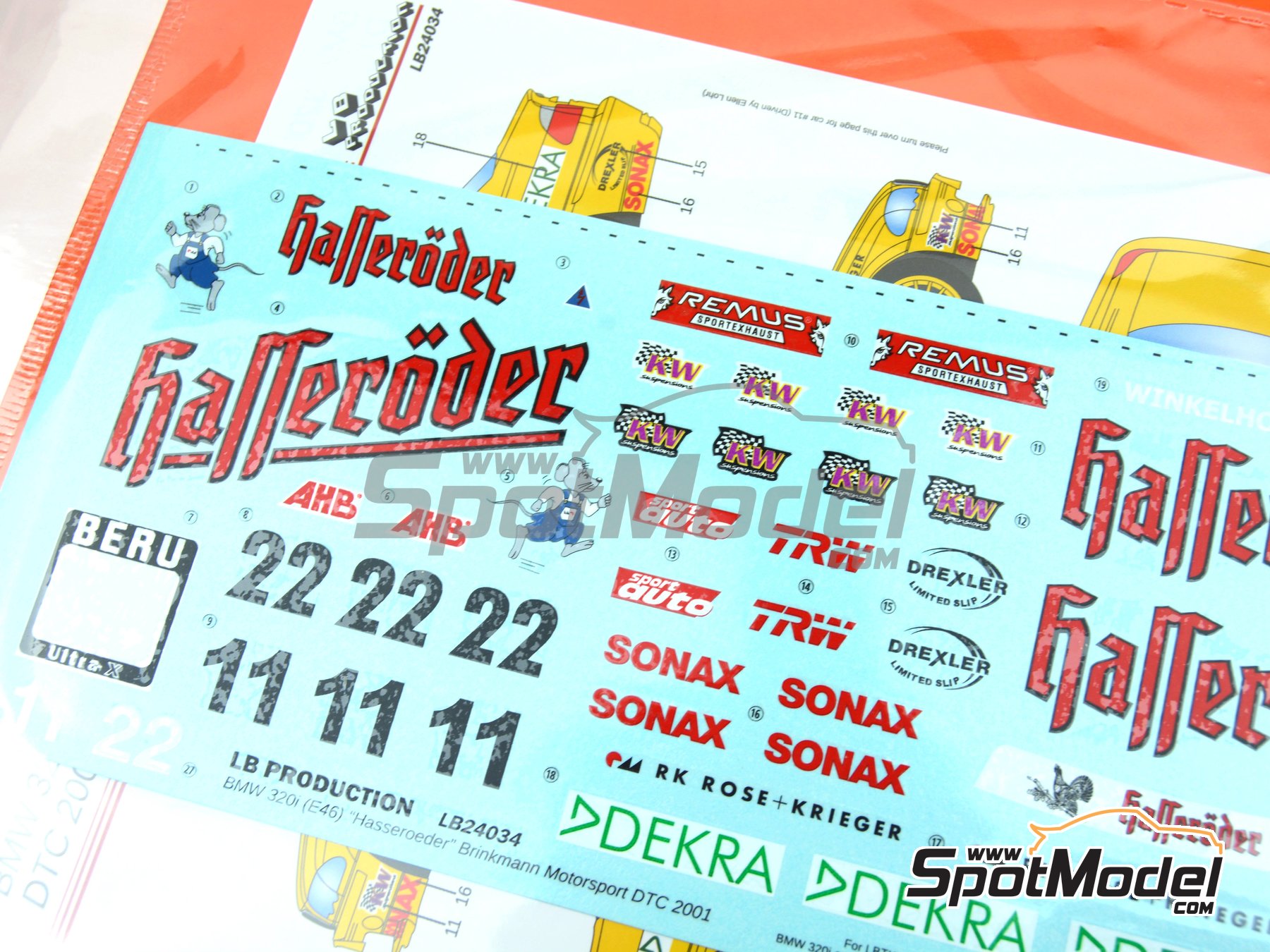 Image 2: BMW 320i E46 Brinkmann Motorsport Team sponsored by Hasser&ouml;der - DTC Deutsche Tourenwagen Cup 2001 | Marking / livery in 1/24 scale manufactured by LB Production (ref.&nbsp;LB-24034, also LB24034 and 24034)
