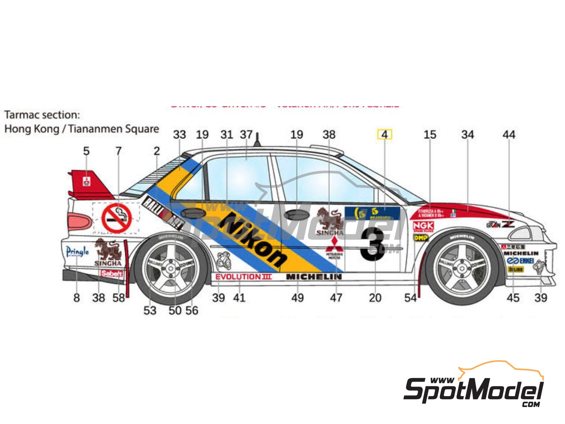 Image 5: Mitsubishi Lancer Evo III Mitsubishi Ralliart Team sponsored by Nikon Marlboro - Hong Kong - Beijing Rally 1995 | Marking / livery in 1/24 scale manufactured by LB Production (ref.&nbsp;LB-24039, also LB24039 and 24039)
