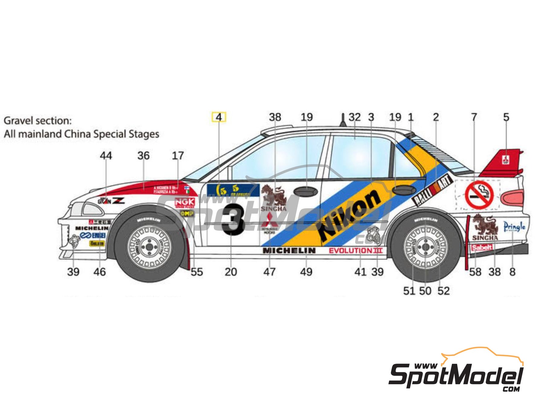 Image 6: Mitsubishi Lancer Evo III Mitsubishi Ralliart Team sponsored by Nikon Marlboro - Hong Kong - Beijing Rally 1995 | Marking / livery in 1/24 scale manufactured by LB Production (ref.&nbsp;LB-24039, also LB24039 and 24039)