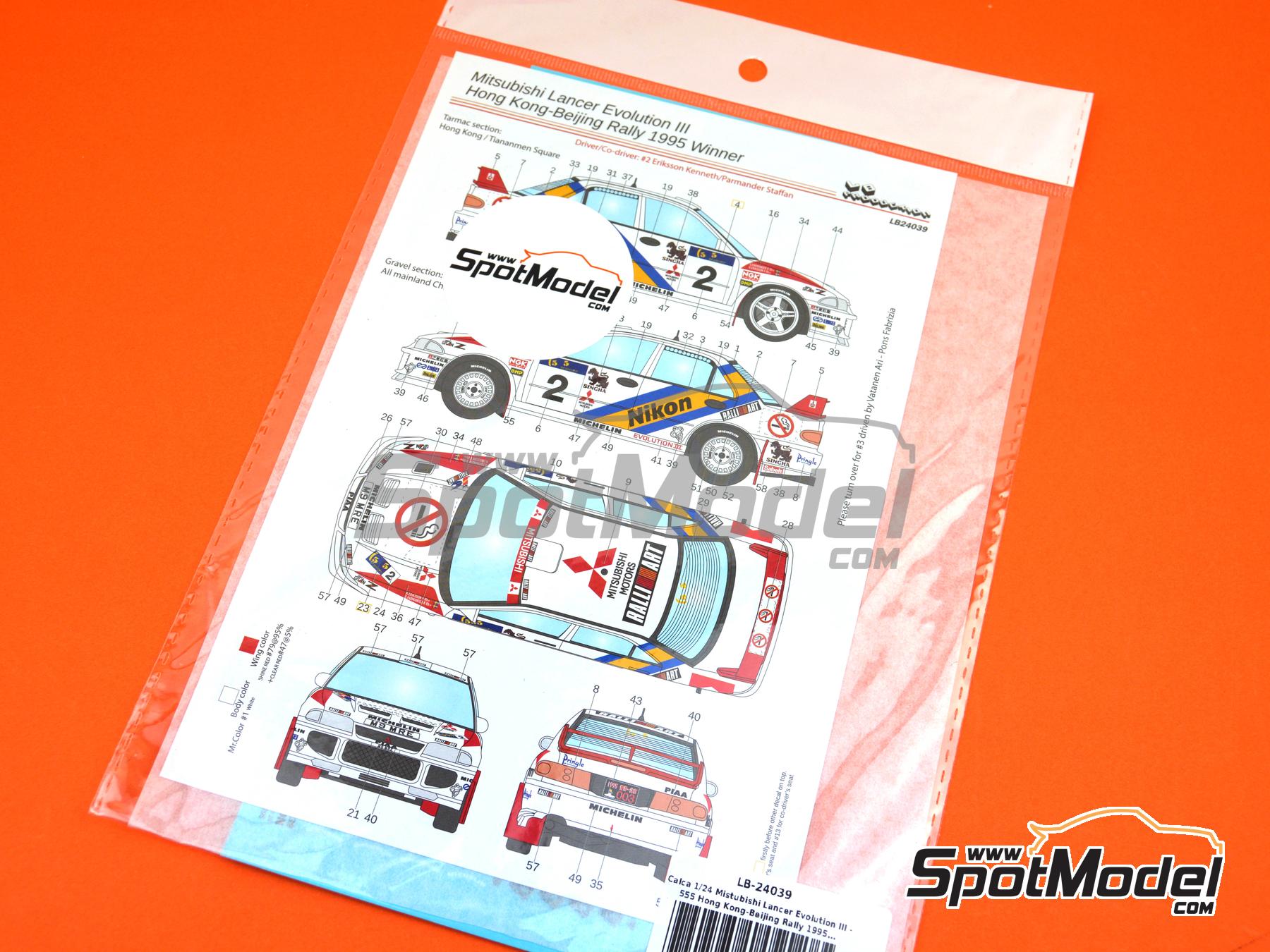 Image 9: Mitsubishi Lancer Evo III Mitsubishi Ralliart Team sponsored by Nikon Marlboro - Hong Kong - Beijing Rally 1995 | Marking / livery in 1/24 scale manufactured by LB Production (ref.&nbsp;LB-24039, also LB24039 and 24039)
