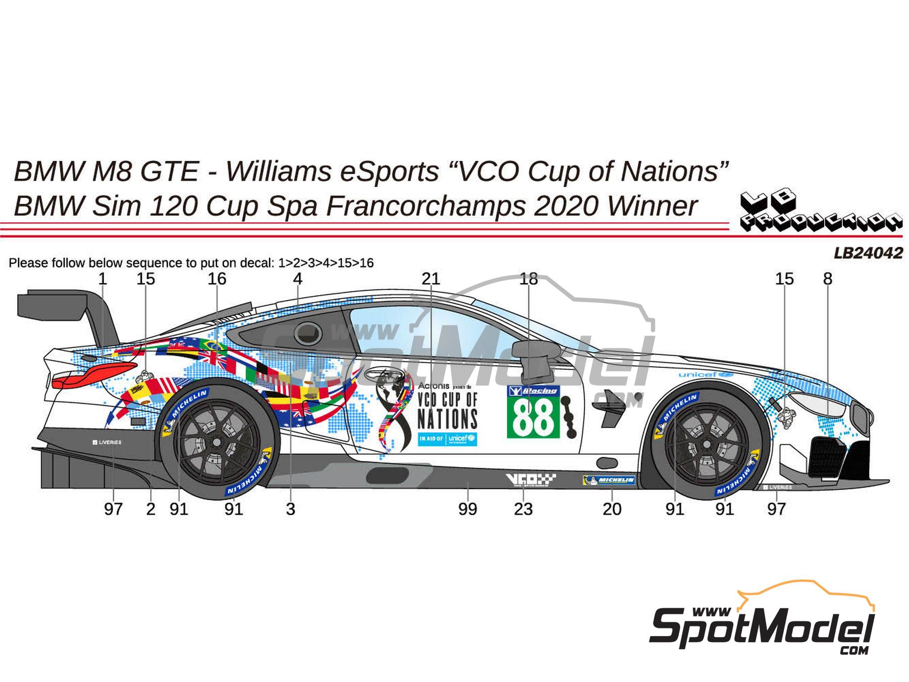 Image 1: BMW M8 GTE Williams eSports Team sponsored by Acronis - VCO Cup of Nations 2020 | Marking / livery in 1/24 scale manufactured by LB Production (ref.&nbsp;LB-24042, also LB24042 and 24042)