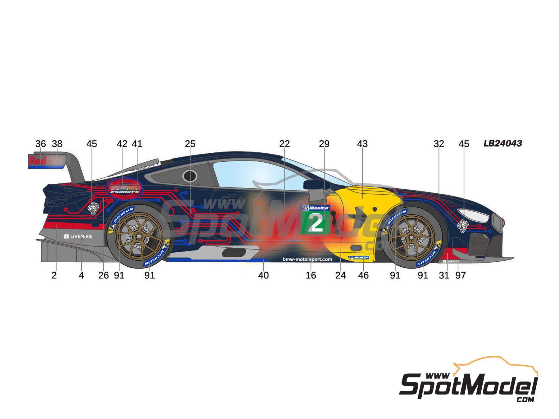 Image 1: BMW M8 GTE BMW Motorsport Team - iRacing 12 Hours of Sebring - GTE Class 2020 | Marking / livery in 1/24 scale manufactured by LB Production (ref.&nbsp;LB-24043, also LB24043 and 24043)