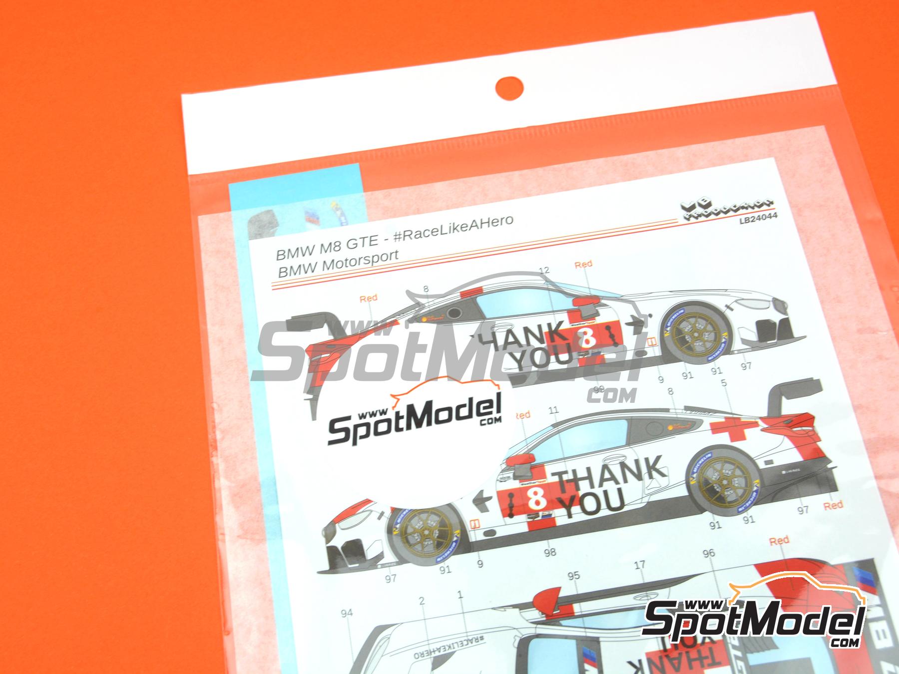 Image 6: BMW M8 GTE BMW Motorsport Team sponsored by #RaceLikeAHero - iRacing | Marking / livery in 1/24 scale manufactured by LB Production (ref. LB-24044, also LB24044 and 24044)