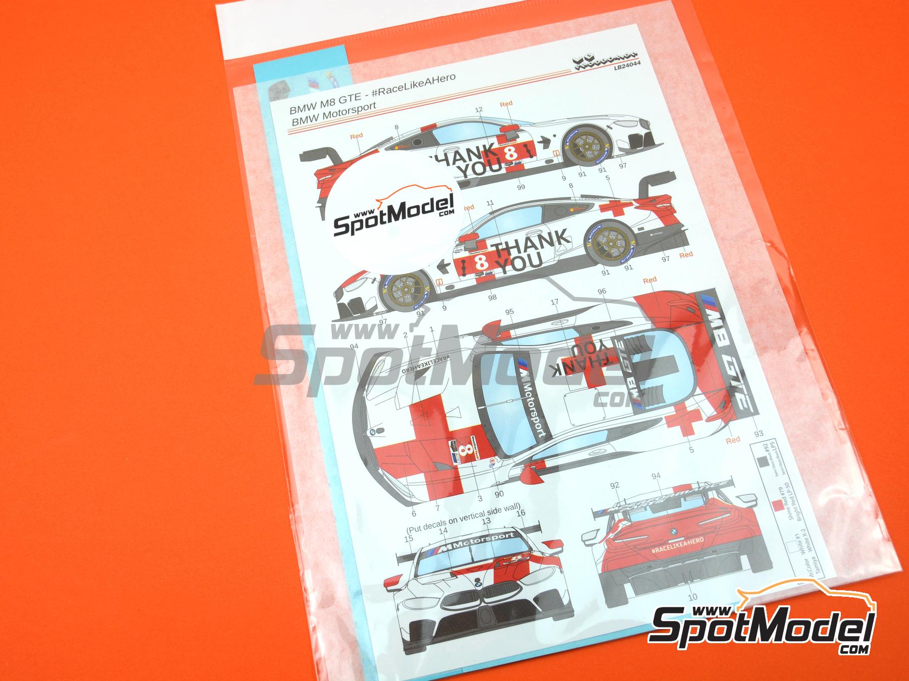 Image 8: BMW M8 GTE BMW Motorsport Team sponsored by #RaceLikeAHero - iRacing | Marking / livery in 1/24 scale manufactured by LB Production (ref. LB-24044, also LB24044 and 24044)