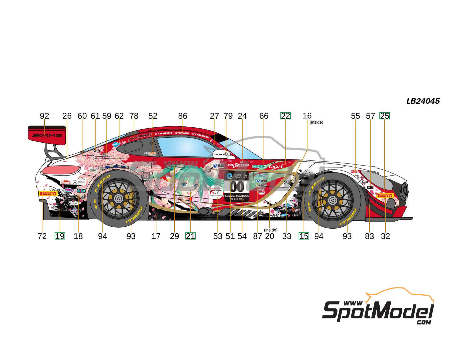 Image 1: Mercedes Benz AMG GT3 Equipo Good Smile - Suzuka 10 Hours 2018 | Decoraci&oacute;n en escala&nbsp;1/24 fabricado por LB Production (ref.&nbsp;LB-24045, tambien LB24045 y 24045)