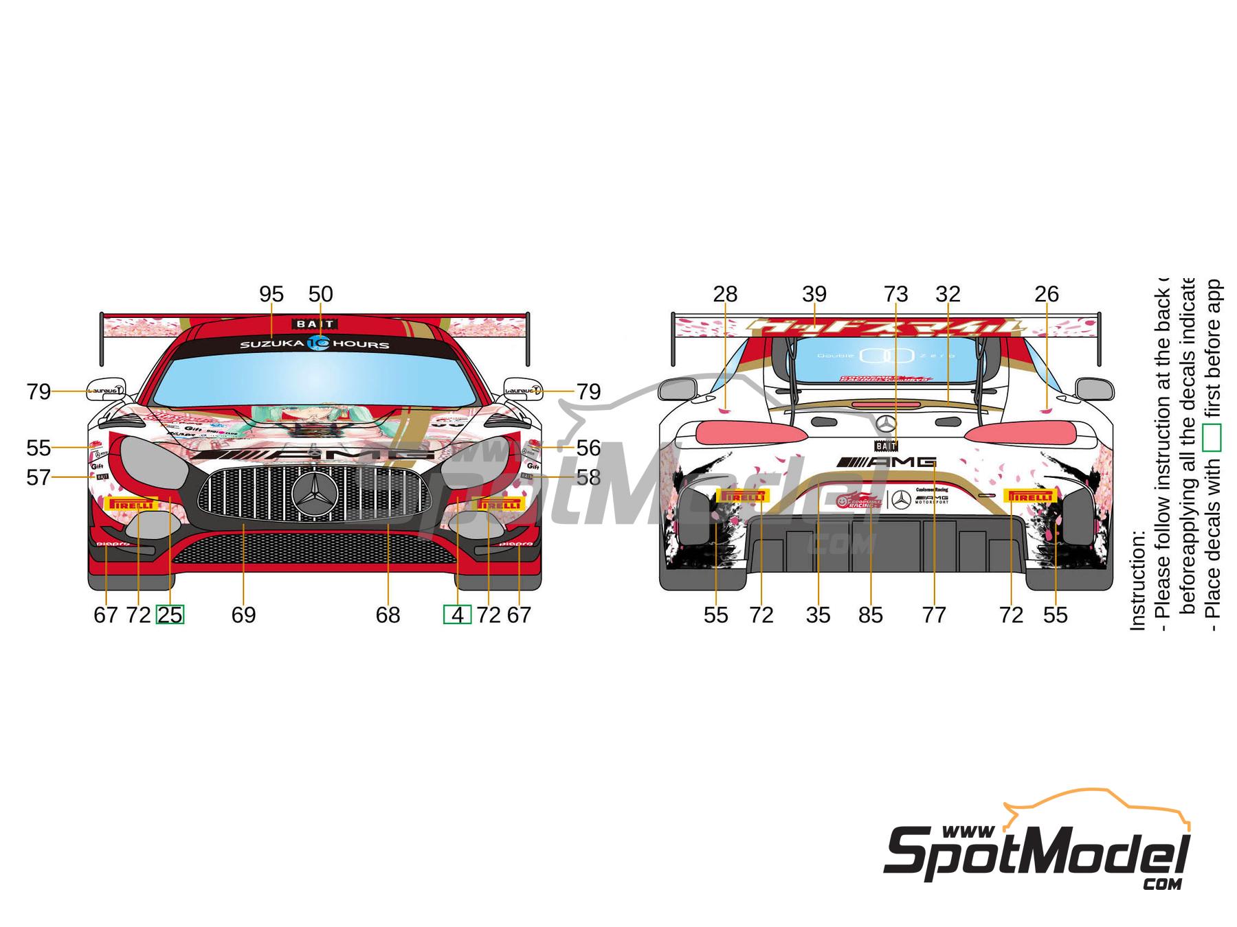 Image 4: Mercedes Benz AMG GT3 Equipo Good Smile - Suzuka 10 Hours 2018 | Decoraci&oacute;n en escala&nbsp;1/24 fabricado por LB Production (ref.&nbsp;LB-24045, tambien LB24045 y 24045)