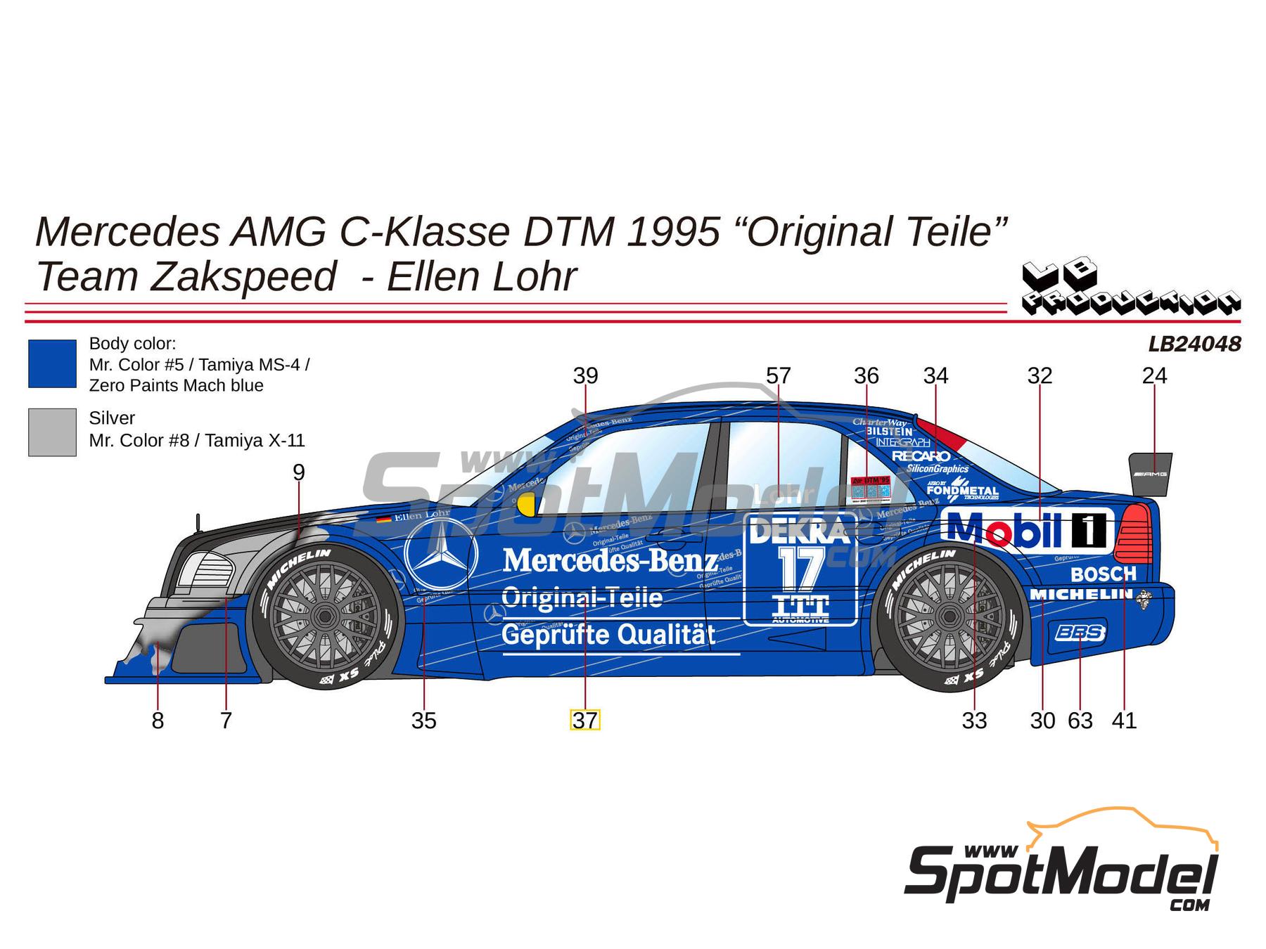 Image 1: Mercedes Benz AMG C-Class Equipo Zakspeed patrocinado por Original-Teile - DTM - Deutsche Tourenwagen Masters 1995 | Decoración en escala 1/24 fabricado por LB Production (ref. LB-24048, tambien LB24048 y 24048)