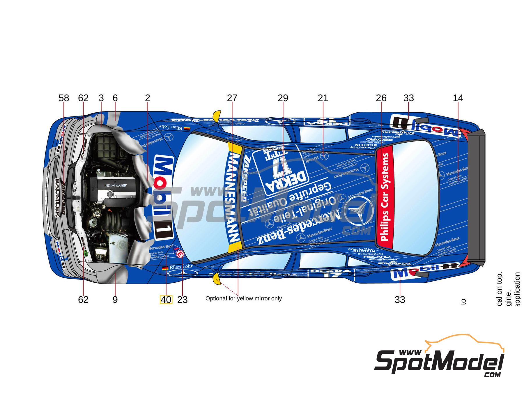 Image 3: Mercedes Benz AMG C-Class Equipo Zakspeed patrocinado por Original-Teile - DTM - Deutsche Tourenwagen Masters 1995 | Decoración en escala 1/24 fabricado por LB Production (ref. LB-24048, tambien LB24048 y 24048)