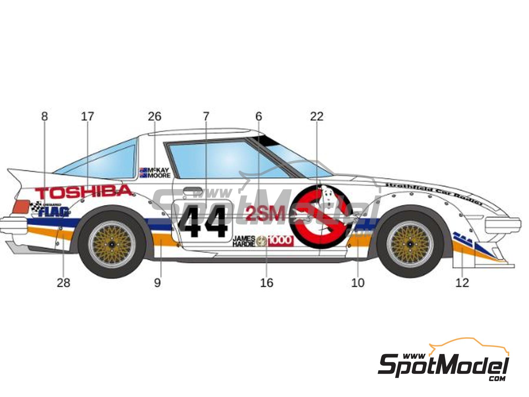 Image 2: Mazda Savanna RX-7 (SA22C) The Chequered Flag Team sponsored by Ghostbusters - Bathurst 1000 Km 1984 | Marking / livery in 1/24 scale manufactured by LB Production (ref.&nbsp;LB-24059, also LB24059)
