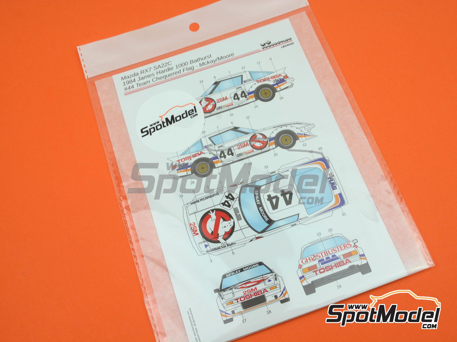Image 7: Mazda Savanna RX-7 (SA22C) The Chequered Flag Team sponsored by Ghostbusters - Bathurst 1000 Km 1984 | Marking / livery in 1/24 scale manufactured by LB Production (ref.&nbsp;LB-24059, also LB24059)