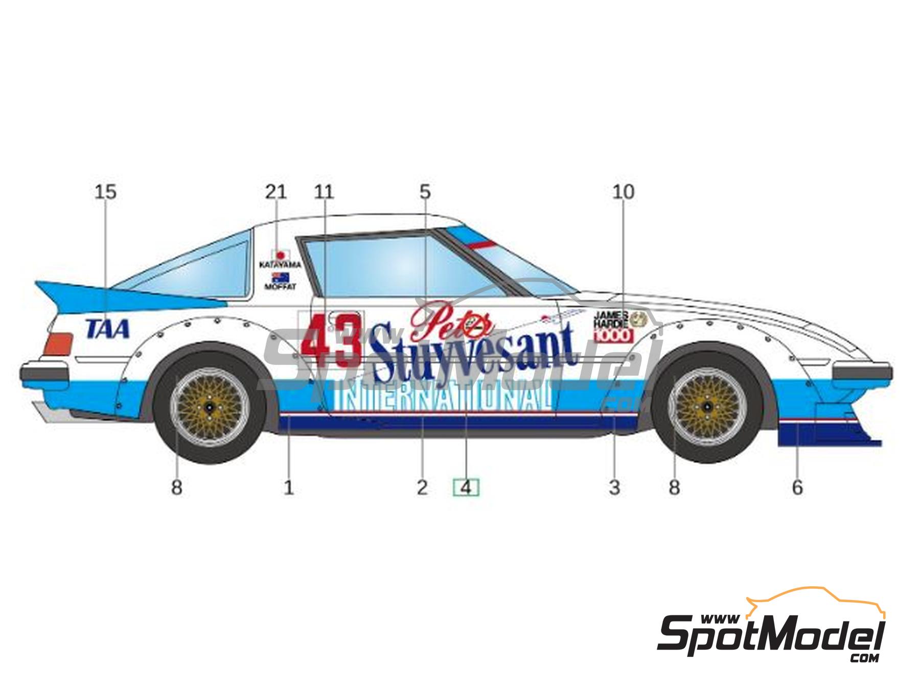 Image 2: Mazda Savanna RX-7 (SA22C) sponsored by Peter Stuyvesant - Bathurst 1000 Km 1982 and 1983 | Marking / livery in 1/24 scale manufactured by LB Production (ref.&nbsp;LB-24060, also LB24060)