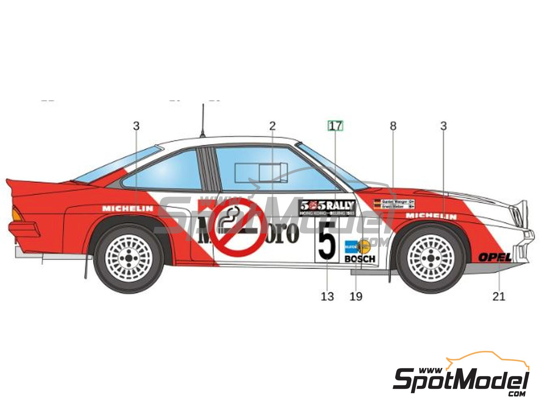 Image 2: Opel Manta 400 Opel Europe Team sponsored by Marlboro - Hong Kong - Beijing Rally 1985 | Marking / livery in 1/24 scale manufactured by LB Production (ref.&nbsp;LB-24061, also LB24061)