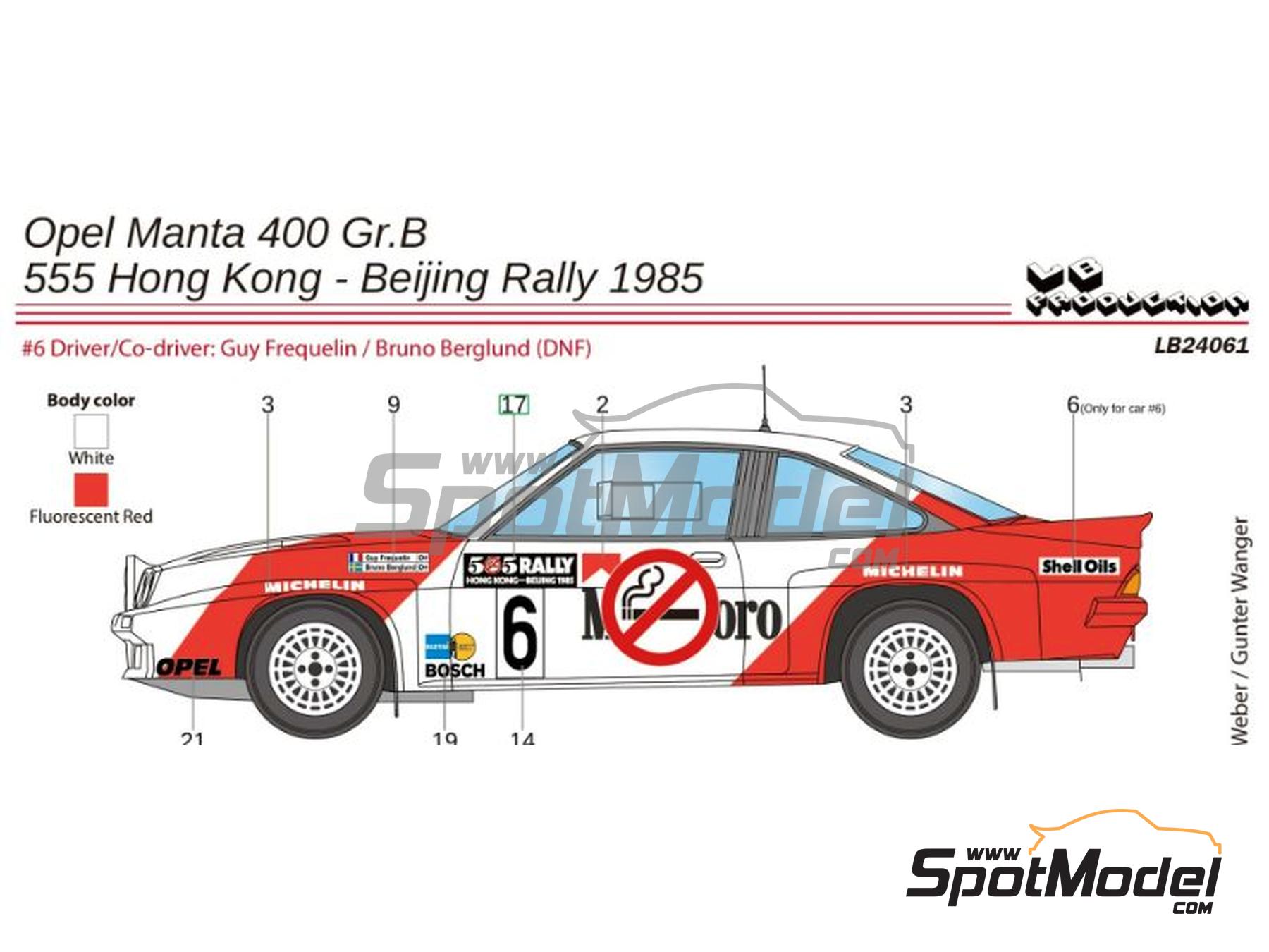 Image 5: Opel Manta 400 Opel Europe Team sponsored by Marlboro - Hong Kong - Beijing Rally 1985 | Marking / livery in 1/24 scale manufactured by LB Production (ref.&nbsp;LB-24061, also LB24061)