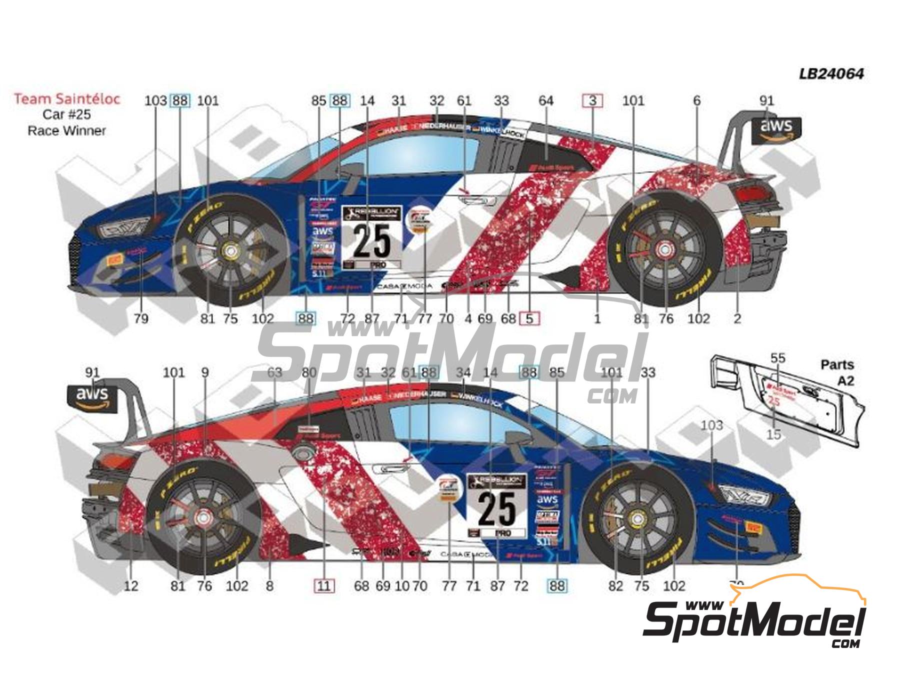Image 5: Audi R8 LMS GT3 Evo Equipo Audi Sport Sainteloc Racing / WRT - Intercontinental GT Challenge, 8 Horas de Indianapolis 2021 | Decoraci&oacute;n en escala&nbsp;1/24 fabricado por LB Production (ref.&nbsp;LB-24064, tambien LB24064)