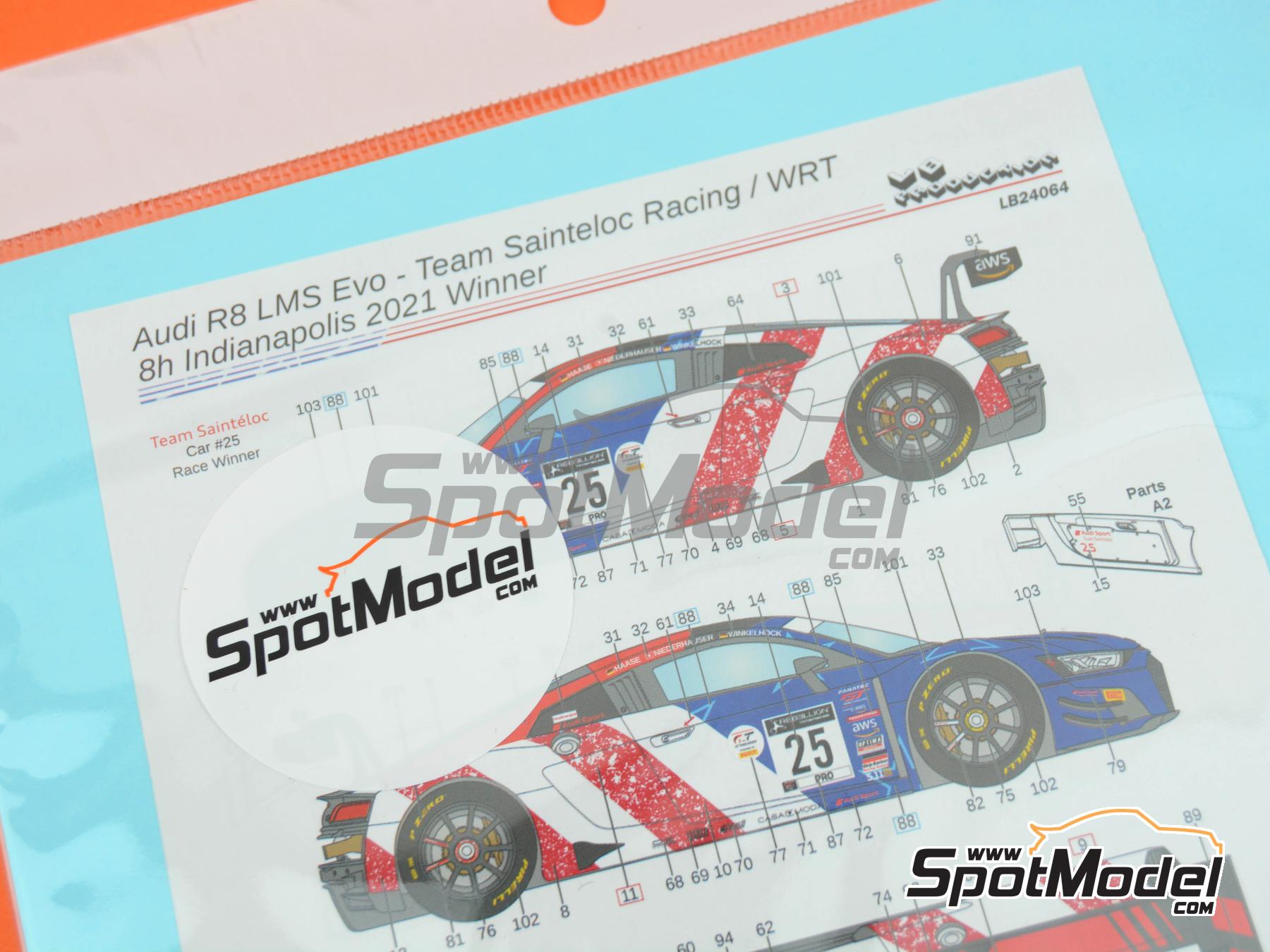 Image 11: Audi R8 LMS GT3 Evo Equipo Audi Sport Sainteloc Racing / WRT - Intercontinental GT Challenge, 8 Horas de Indianapolis 2021 | Decoraci&oacute;n en escala&nbsp;1/24 fabricado por LB Production (ref.&nbsp;LB-24064, tambien LB24064)