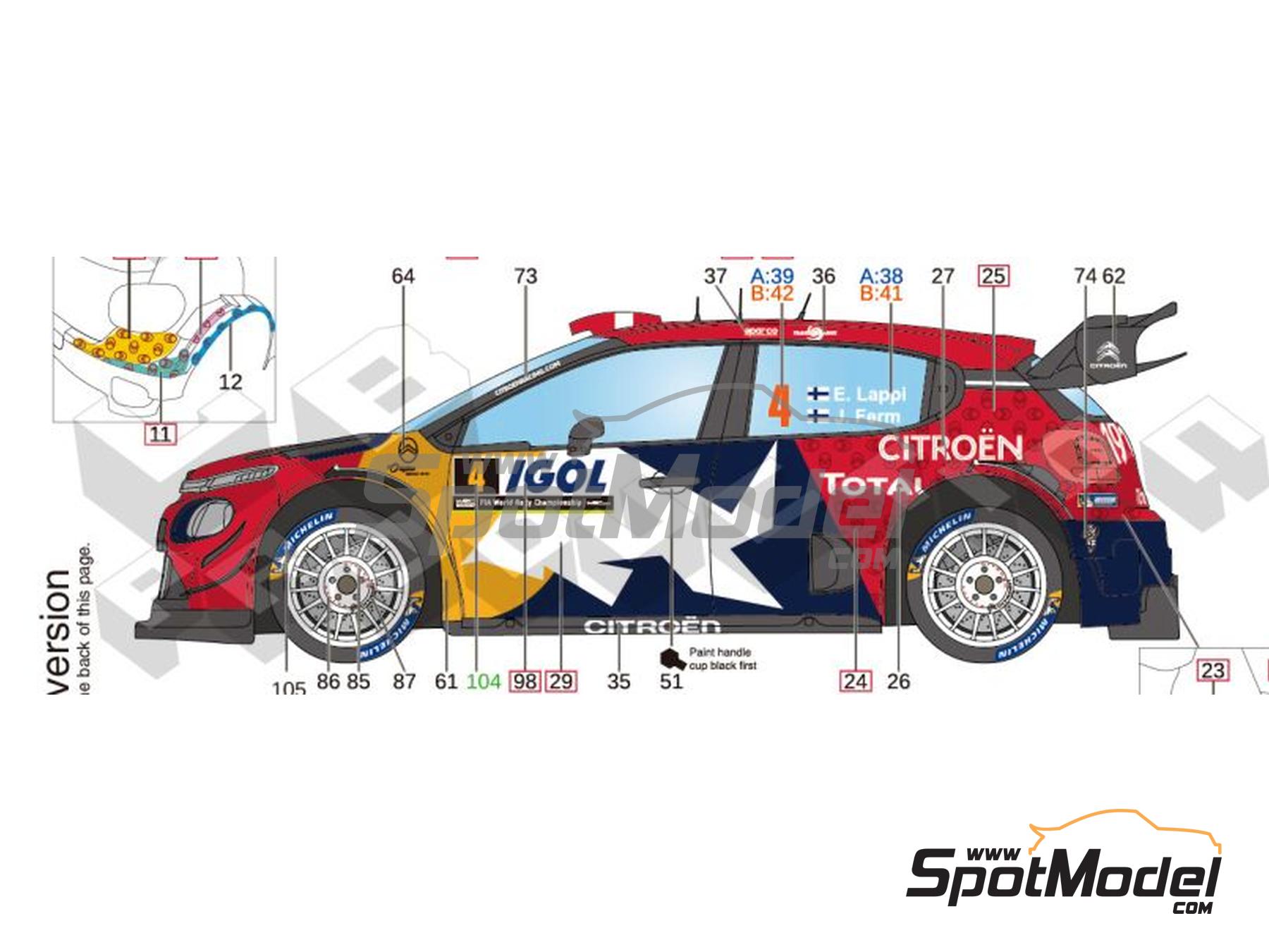 Image 2: Citroen C3 WRC Equipo Citro&euml;n Total WRT patrocinado por RB - Rally de Turquia, Rally de C&oacute;rcega - Corsica Linea Tour de Corse - Rallye de France 2019 | Decoraci&oacute;n en escala&nbsp;1/24 fabricado por LB Production (ref.&nbsp;LB-24070, tambien LB24070)