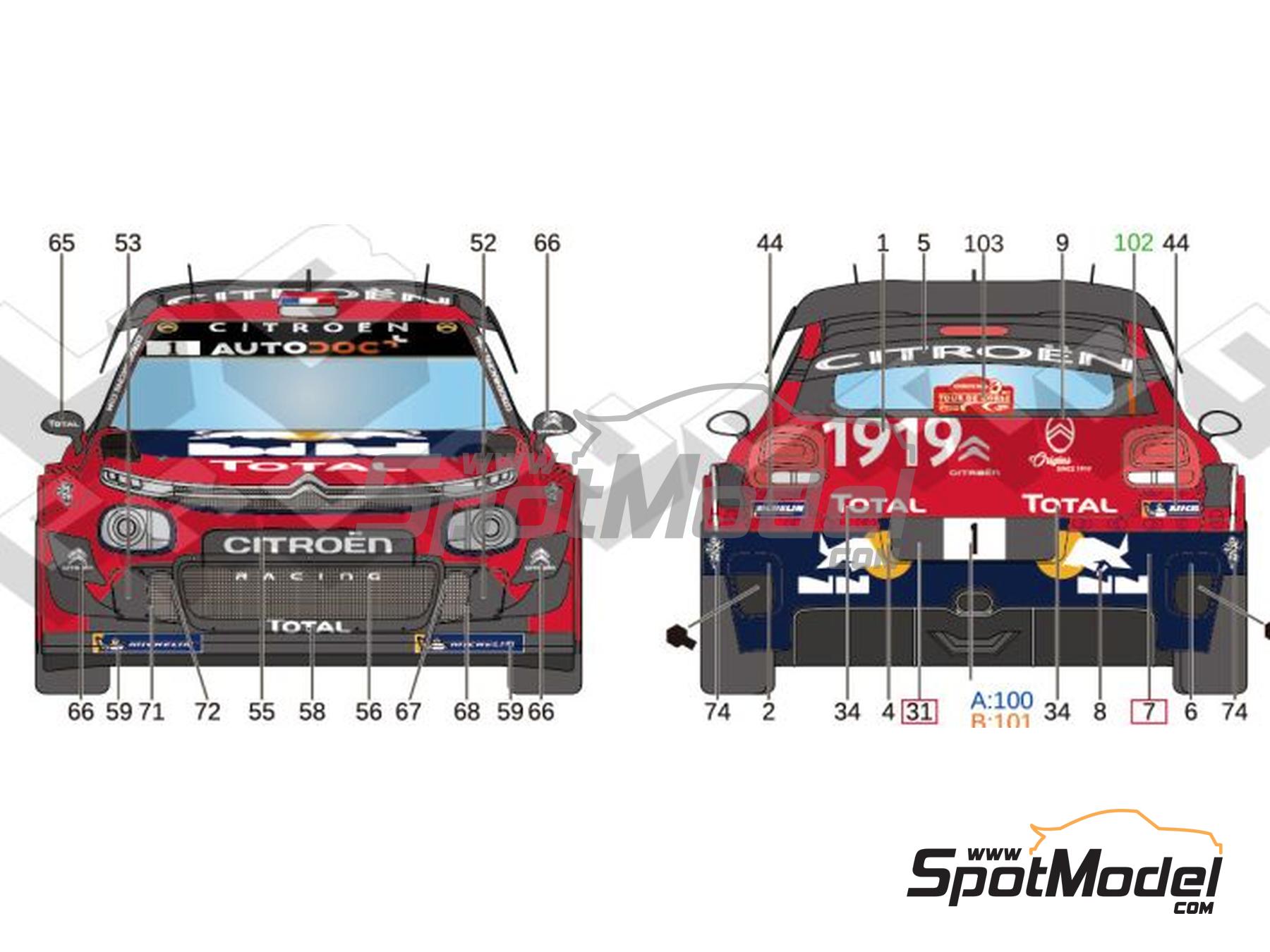 Image 4: Citroen C3 WRC Equipo Citro&euml;n Total WRT patrocinado por RB - Rally de Turquia, Rally de C&oacute;rcega - Corsica Linea Tour de Corse - Rallye de France 2019 | Decoraci&oacute;n en escala&nbsp;1/24 fabricado por LB Production (ref.&nbsp;LB-24070, tambien LB24070)