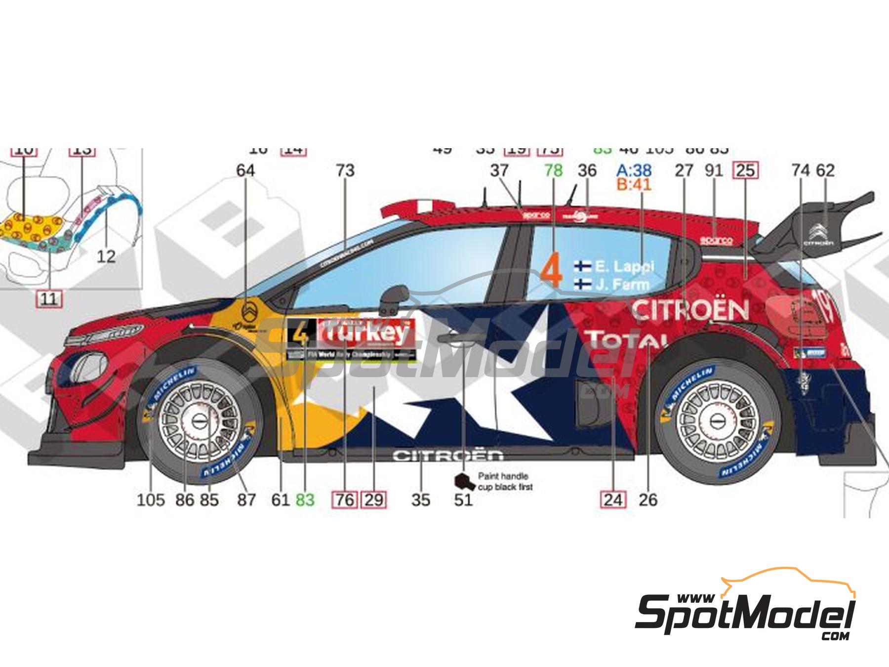 Image 6: Citroen C3 WRC Equipo Citro&euml;n Total WRT patrocinado por RB - Rally de Turquia, Rally de C&oacute;rcega - Corsica Linea Tour de Corse - Rallye de France 2019 | Decoraci&oacute;n en escala&nbsp;1/24 fabricado por LB Production (ref.&nbsp;LB-24070, tambien LB24070)
