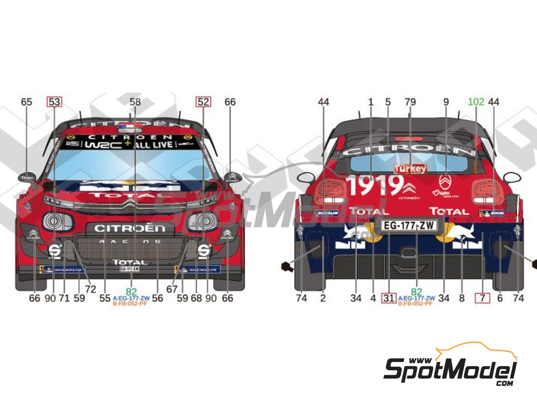 Image 8: Citroen C3 WRC Equipo Citro&euml;n Total WRT patrocinado por RB - Rally de Turquia, Rally de C&oacute;rcega - Corsica Linea Tour de Corse - Rallye de France 2019 | Decoraci&oacute;n en escala&nbsp;1/24 fabricado por LB Production (ref.&nbsp;LB-24070, tambien LB24070)