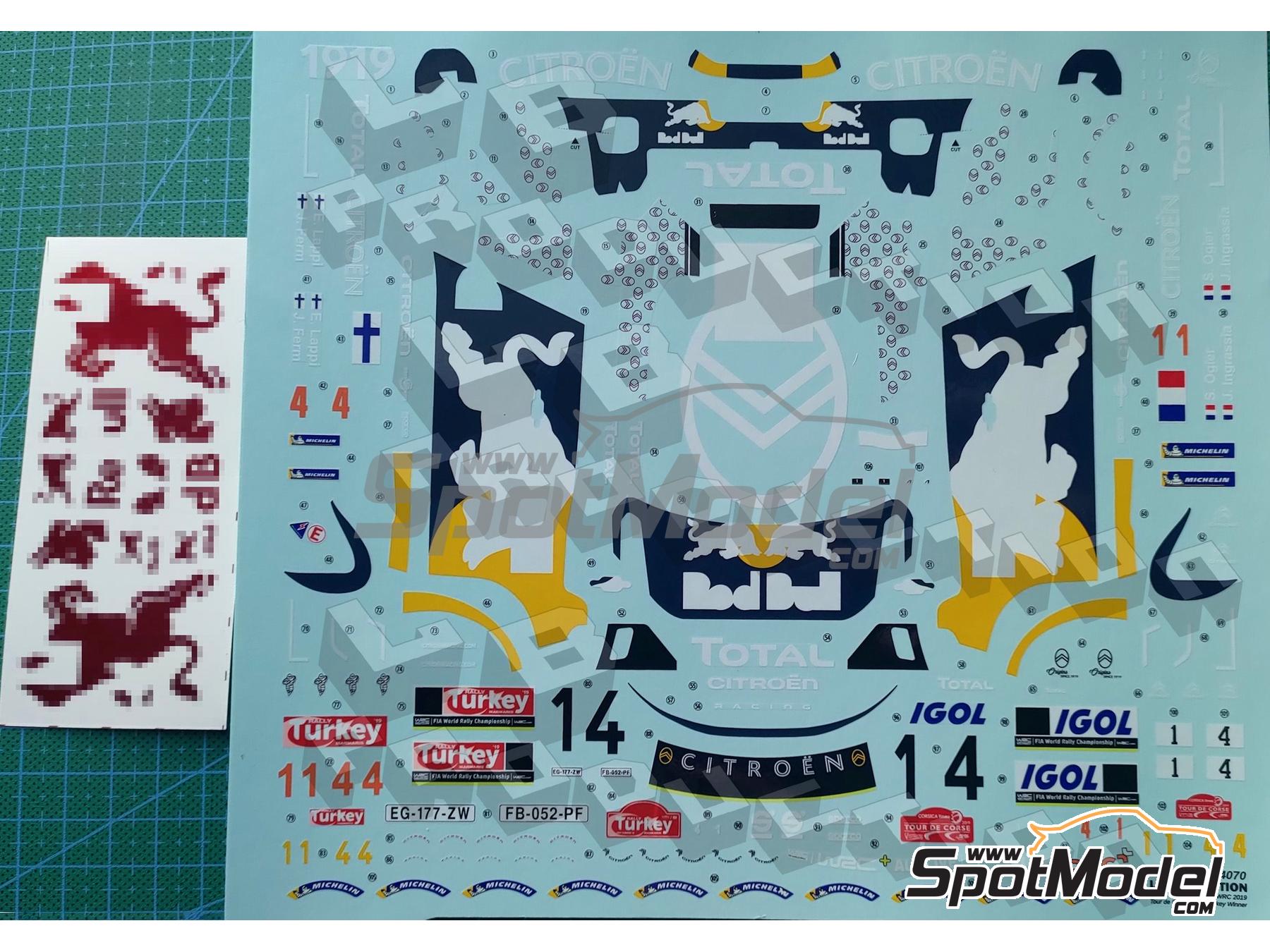 Image 9: Citroen C3 WRC Equipo Citro&euml;n Total WRT patrocinado por RB - Rally de Turquia, Rally de C&oacute;rcega - Corsica Linea Tour de Corse - Rallye de France 2019 | Decoraci&oacute;n en escala&nbsp;1/24 fabricado por LB Production (ref.&nbsp;LB-24070, tambien LB24070)