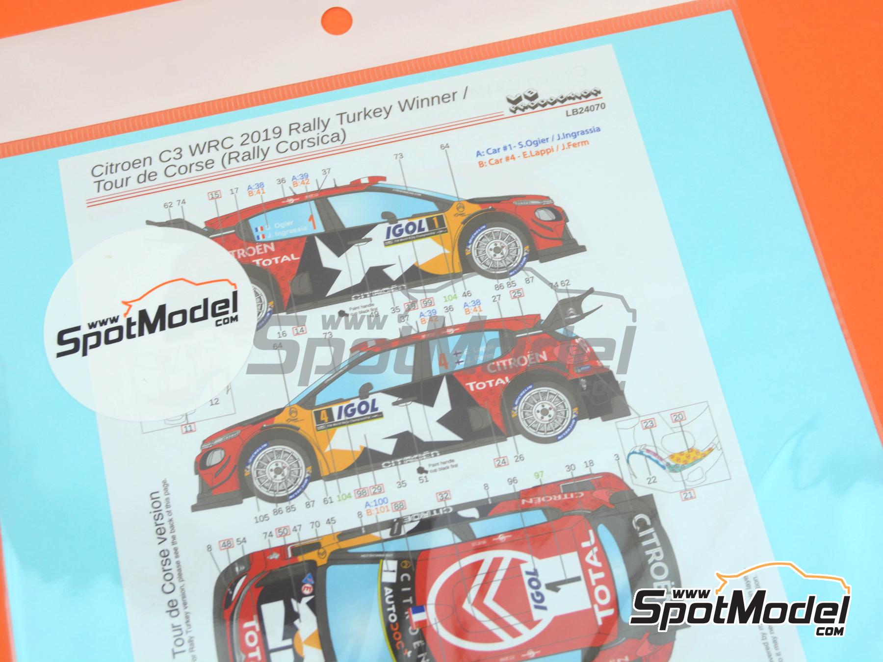 Image 10: Citroen C3 WRC Equipo Citro&euml;n Total WRT patrocinado por RB - Rally de Turquia, Rally de C&oacute;rcega - Corsica Linea Tour de Corse - Rallye de France 2019 | Decoraci&oacute;n en escala&nbsp;1/24 fabricado por LB Production (ref.&nbsp;LB-24070, tambien LB24070)