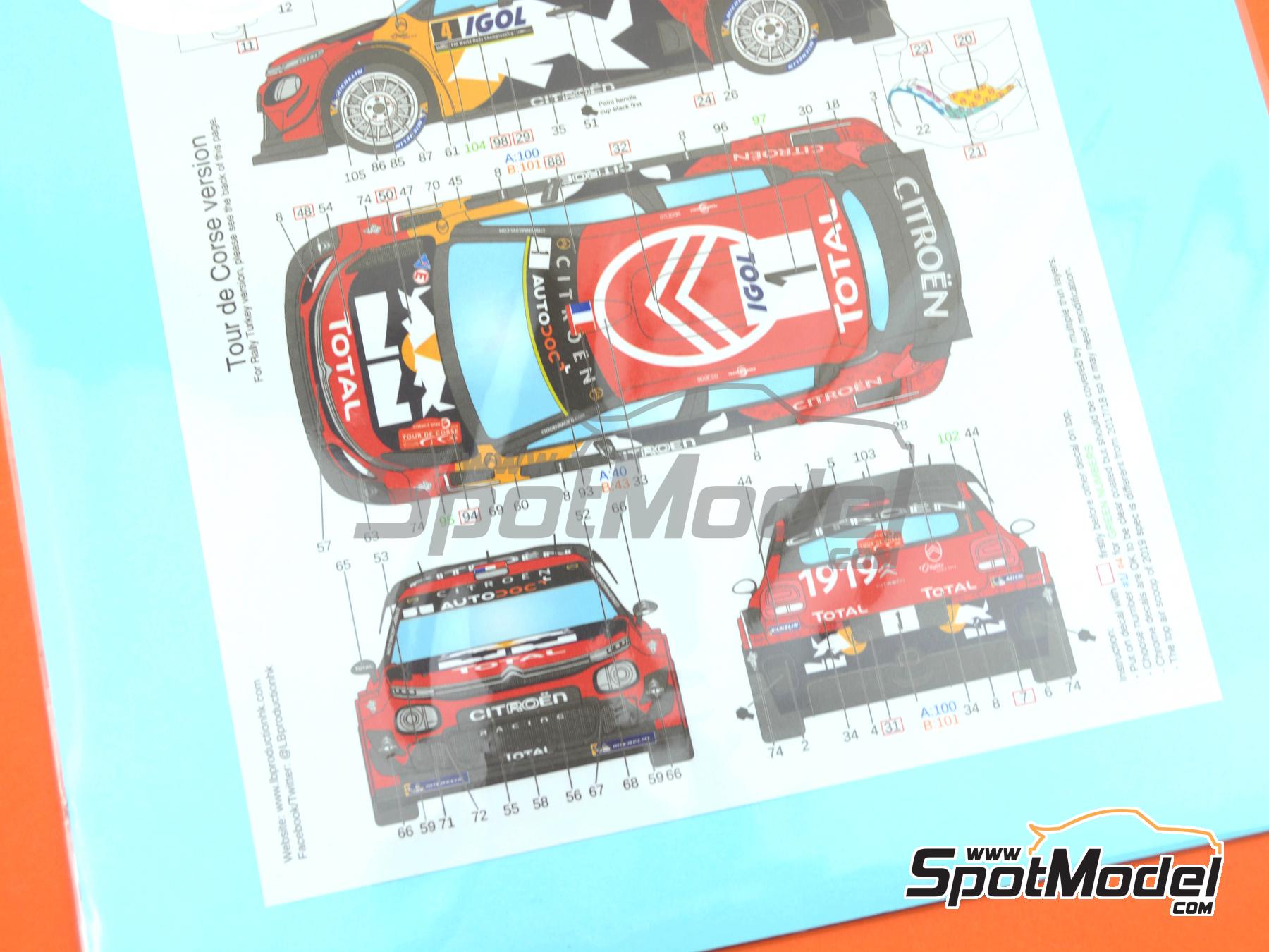 Image 11: Citroen C3 WRC Equipo Citro&euml;n Total WRT patrocinado por RB - Rally de Turquia, Rally de C&oacute;rcega - Corsica Linea Tour de Corse - Rallye de France 2019 | Decoraci&oacute;n en escala&nbsp;1/24 fabricado por LB Production (ref.&nbsp;LB-24070, tambien LB24070)