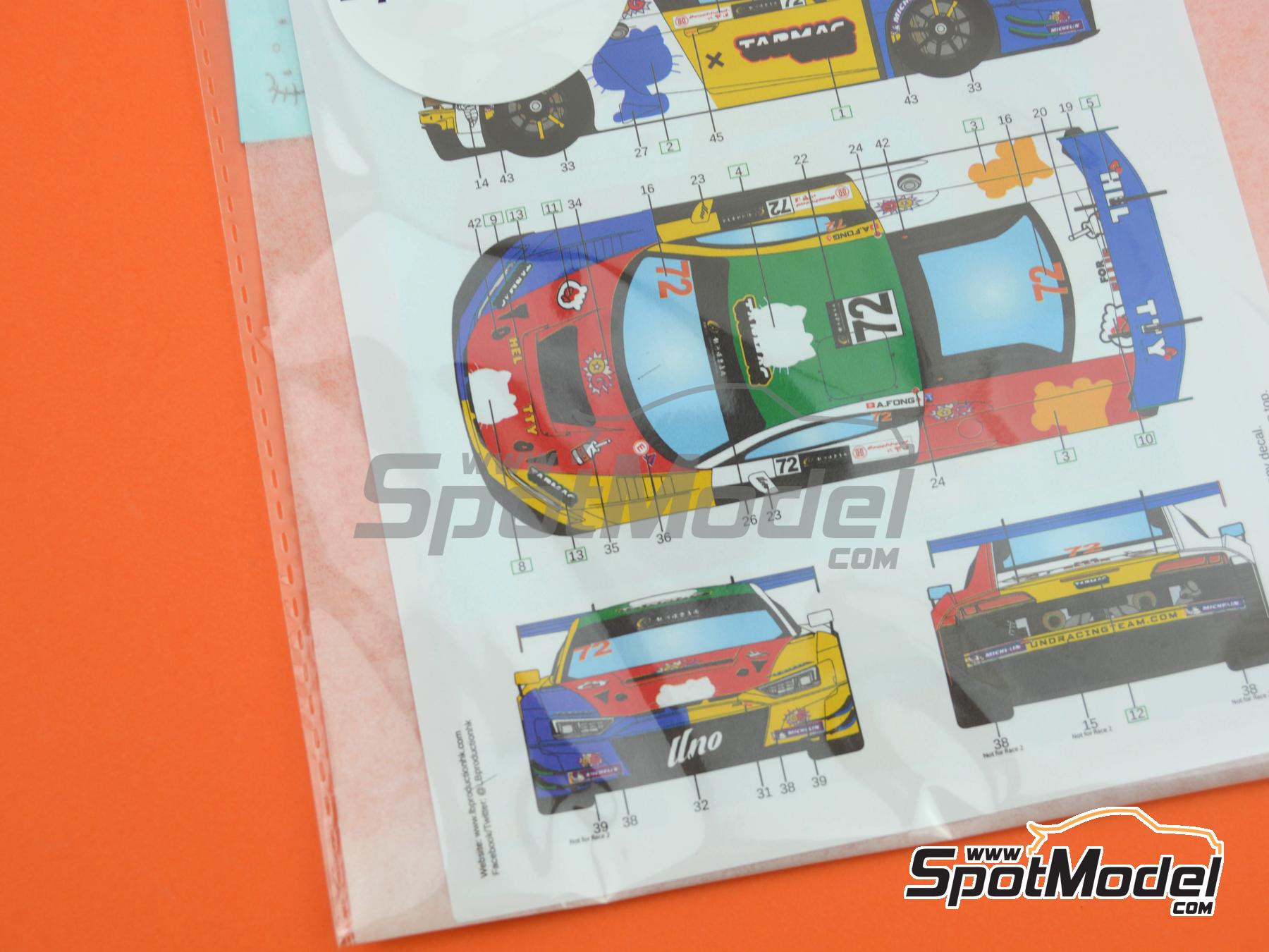 Image 6: Audi R8 LMS GT3 Evo II Equipo Uno Racing patrocinado por Tarmac Works - Galaxy Entertainment Macau GT Cup 2022 | Decoraci&oacute;n en escala&nbsp;1/24 fabricado por LB Production (ref.&nbsp;LB-24073, tambien LB24073 )