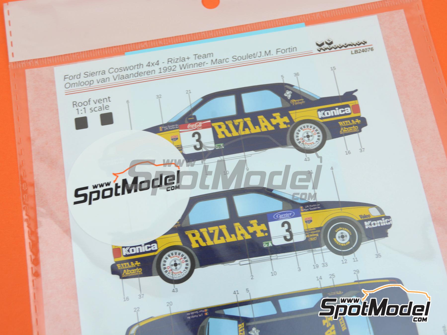 Image 4: Ford Sierra Cosworth 4x4 Grupo A patrocinado por Rizla+ - Rally Omloop Van Vlaanderen 1992 | Decoraci&oacute;n en escala&nbsp;1/24 fabricado por LB Production (ref.&nbsp;LB-24076, tambien LB24076)