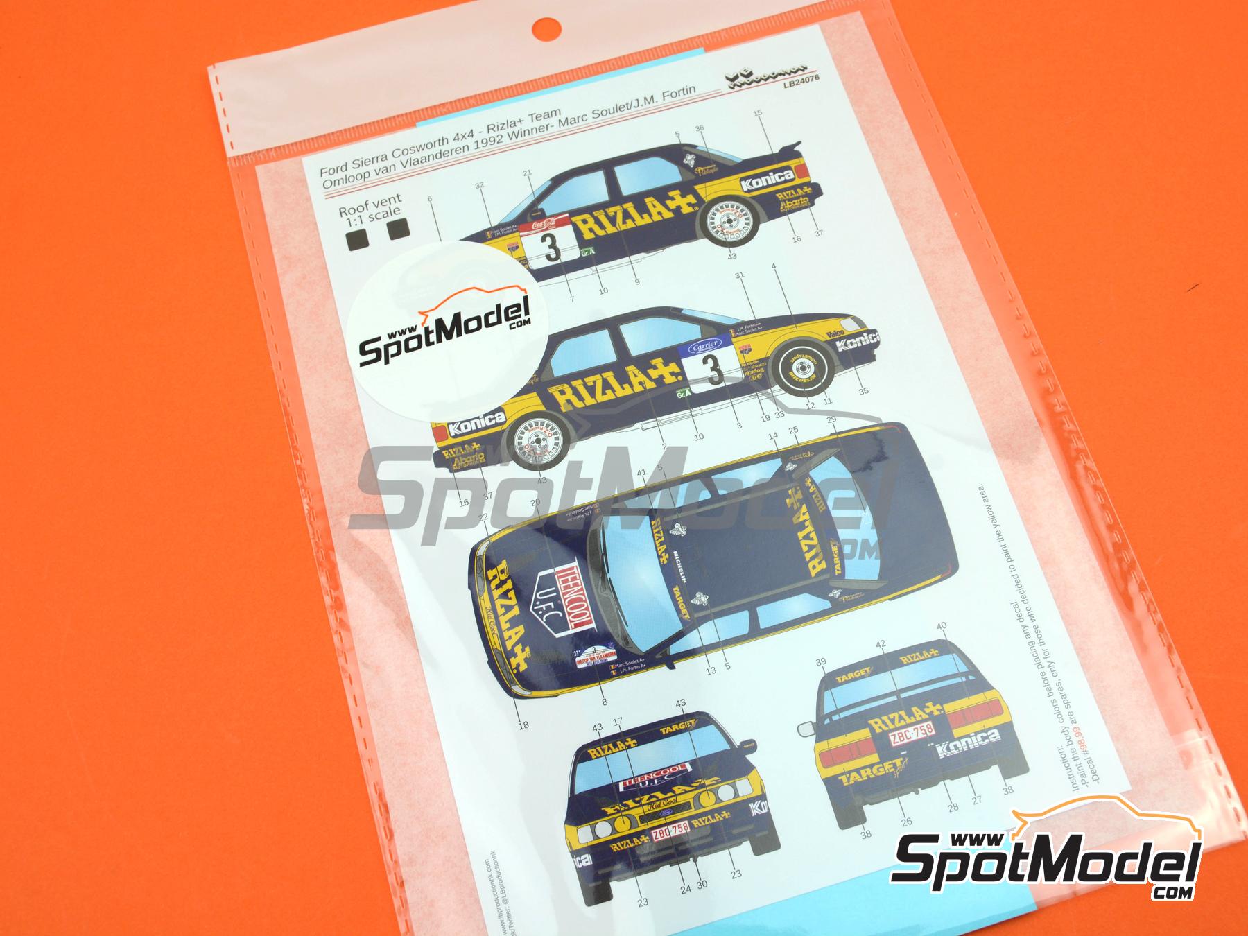 Image 6: Ford Sierra Cosworth 4x4 Grupo A patrocinado por Rizla+ - Rally Omloop Van Vlaanderen 1992 | Decoraci&oacute;n en escala&nbsp;1/24 fabricado por LB Production (ref.&nbsp;LB-24076, tambien LB24076)