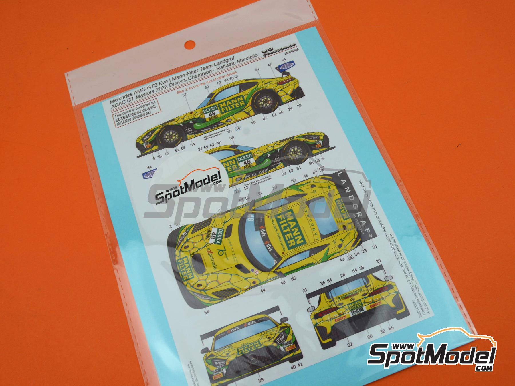 Image 5: Mercedes Benz AMG GT3 Evo Landgraf Team sponsored by Mann-Filter - ADAC GT Masters 2022 | Marking / livery in 1/24 scale manufactured by LB Production (ref.&nbsp;LB-24086, also LB24086)