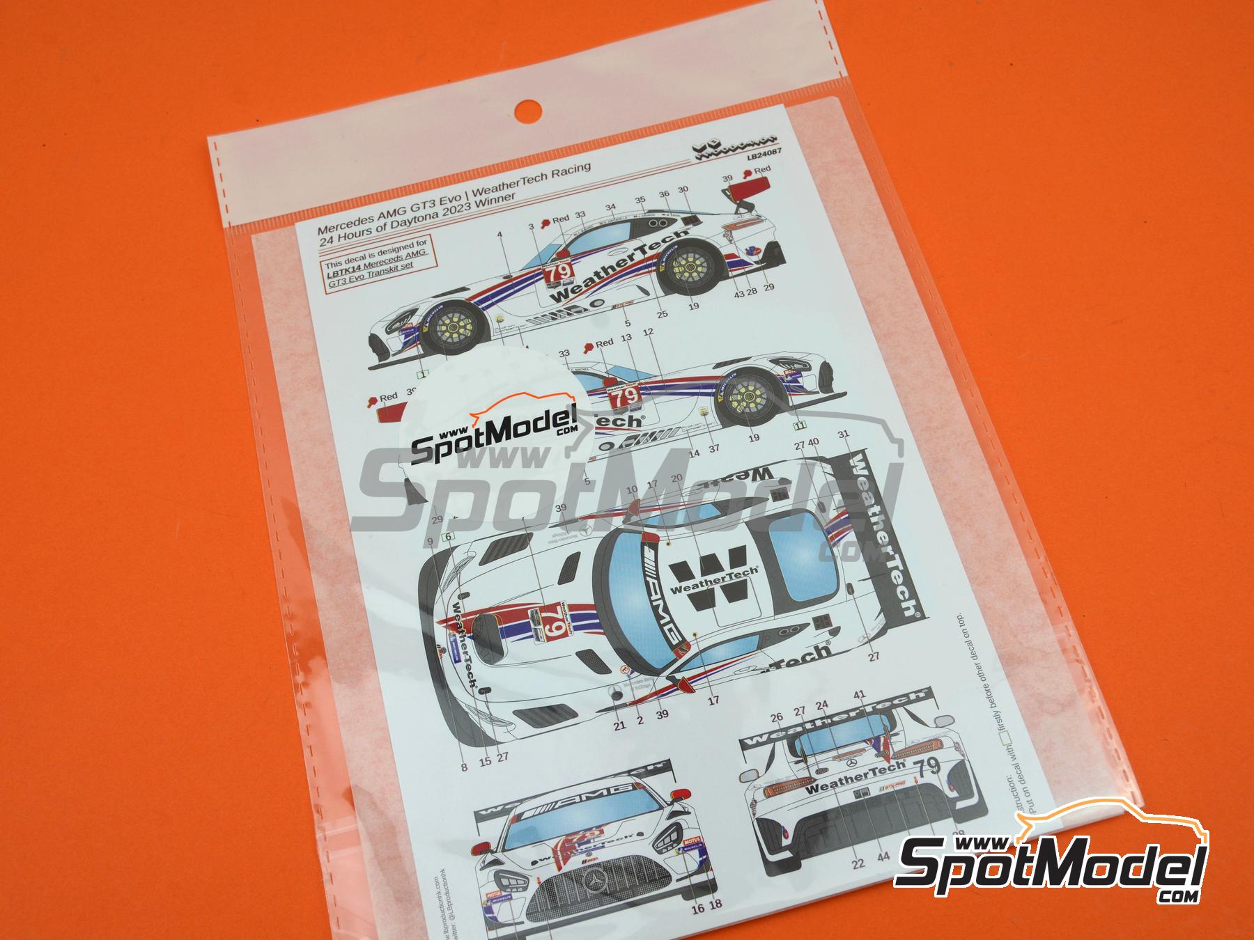 Image 5: Mercedes Benz AMG GT3 Evo sponsored by WeatherTech - 24 Hours of Daytona 2023 | Marking / livery in 1/24 scale manufactured by LB Production (ref. LB-24087, also LB24087)