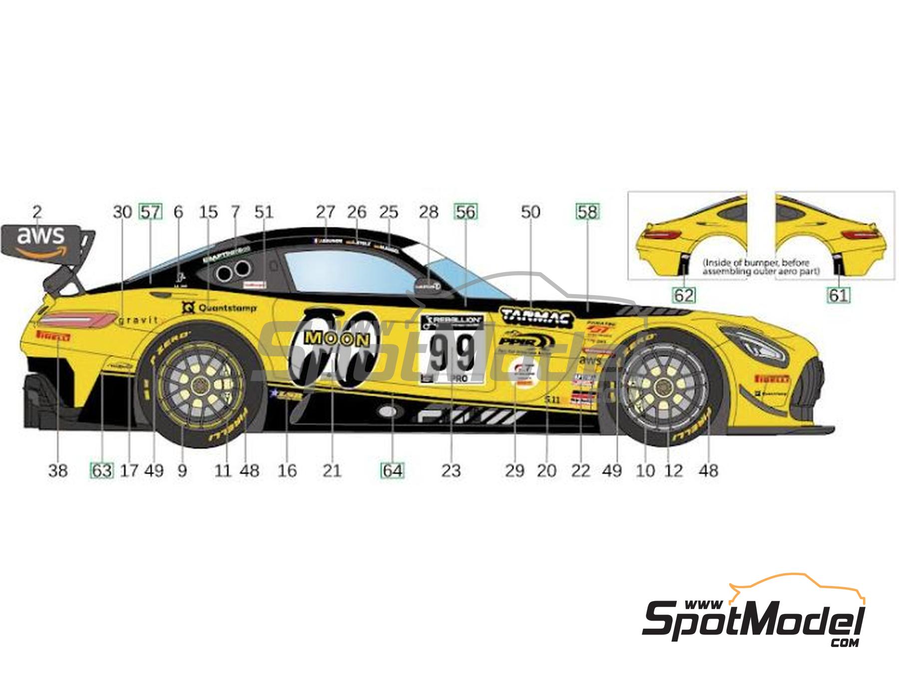 Image 2: Mercedes Benz AMG GT3 Evo Craft Bamboo Racing Team sponsored by Mooneye - Indianapolis 8 Hour 2021 | Marking / livery in 1/24 scale manufactured by LB Production (ref.&nbsp;LB-24088, also LB24088)