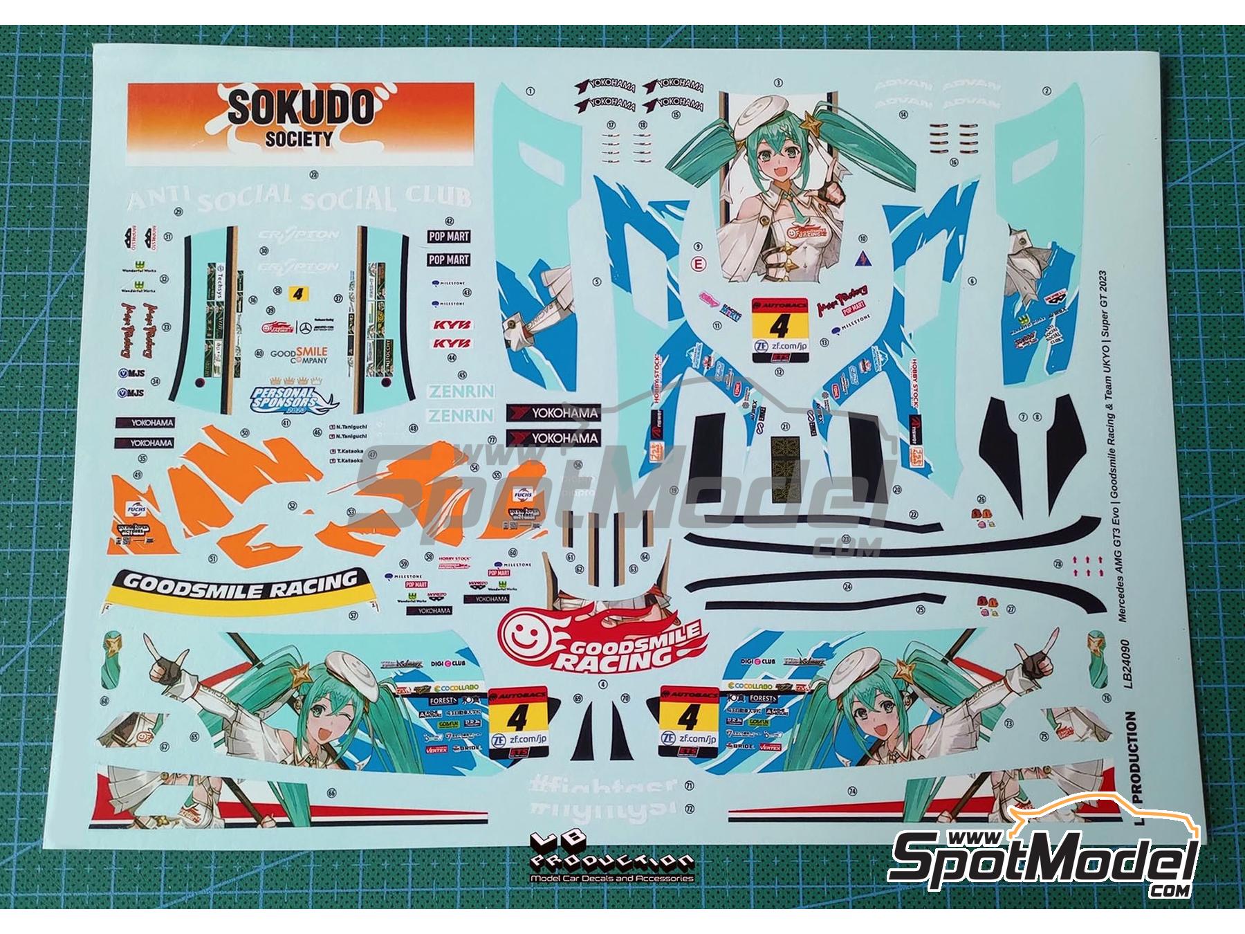 Image 6: Mercedes Benz AMG GT3 Evo Goodsmile Racing Team sponsored by Hatsune Miku - Autobacs Super GT Series 2023 | Marking / livery in 1/24 scale manufactured by LB Production (ref.&nbsp;LB-24090, also LB24090)