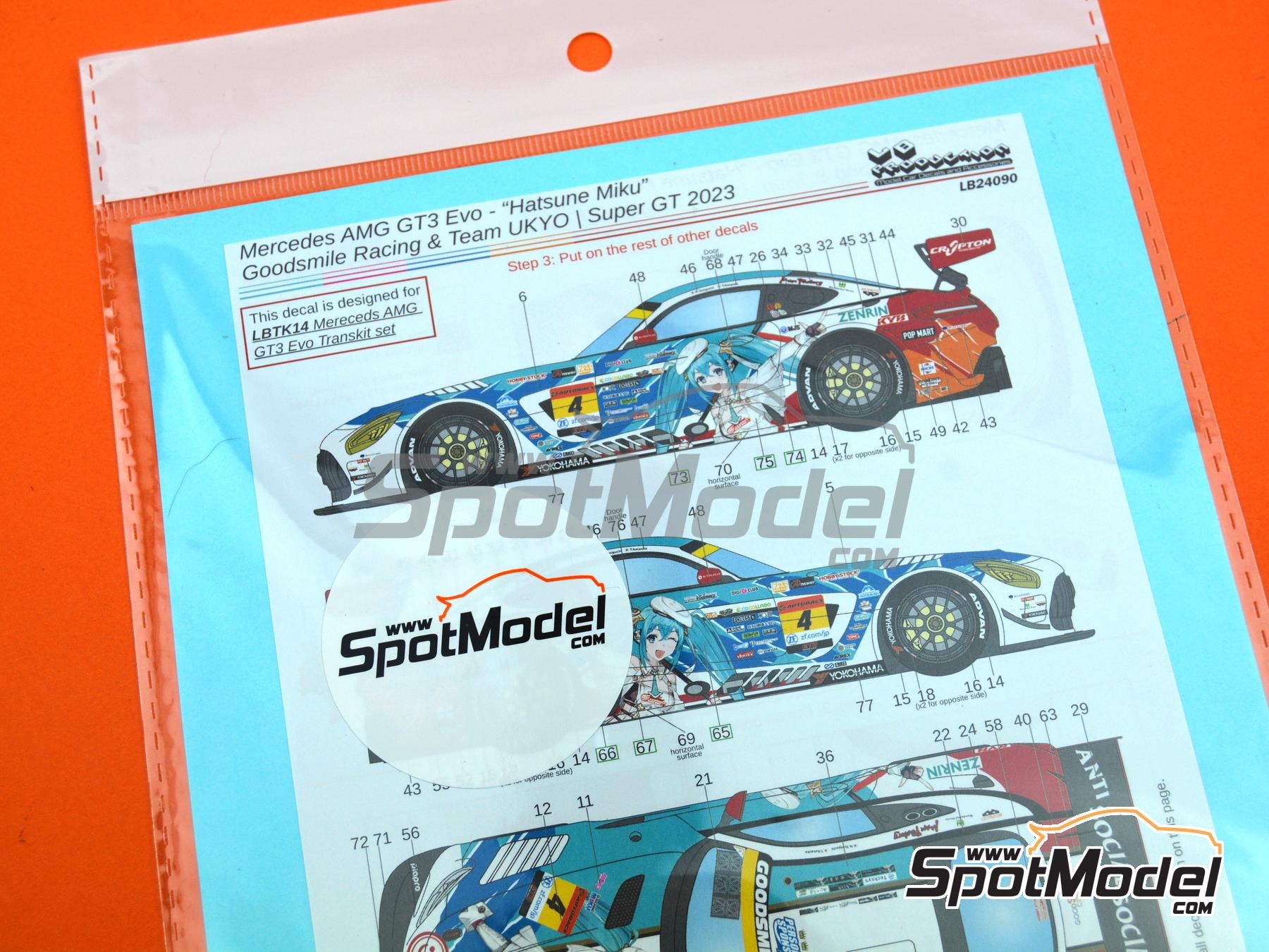 Image 7: Mercedes Benz AMG GT3 Evo Goodsmile Racing Team sponsored by Hatsune Miku - Autobacs Super GT Series 2023 | Marking / livery in 1/24 scale manufactured by LB Production (ref.&nbsp;LB-24090, also LB24090)