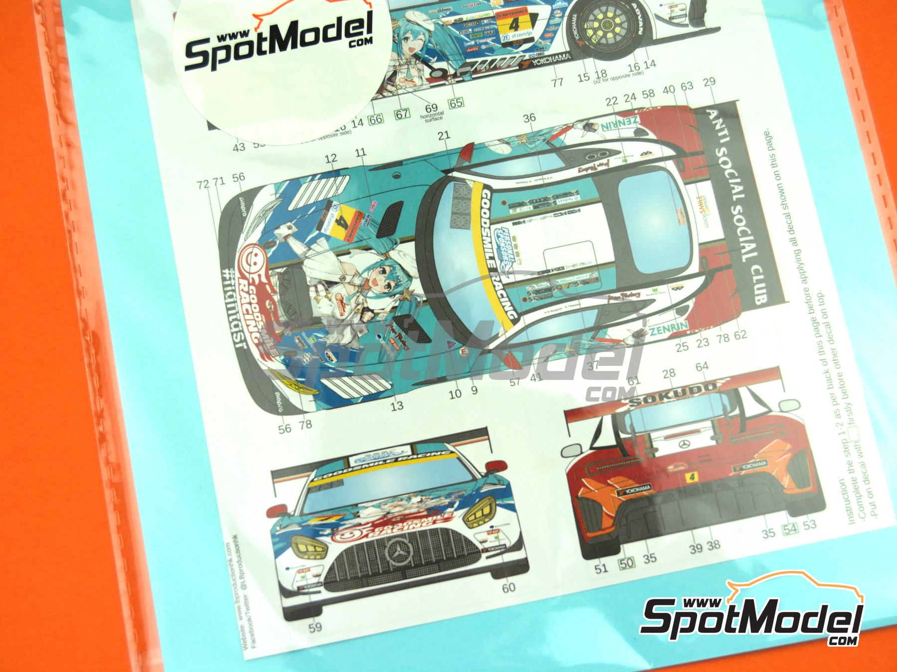 Image 8: Mercedes Benz AMG GT3 Evo Goodsmile Racing Team sponsored by Hatsune Miku - Autobacs Super GT Series 2023 | Marking / livery in 1/24 scale manufactured by LB Production (ref.&nbsp;LB-24090, also LB24090)