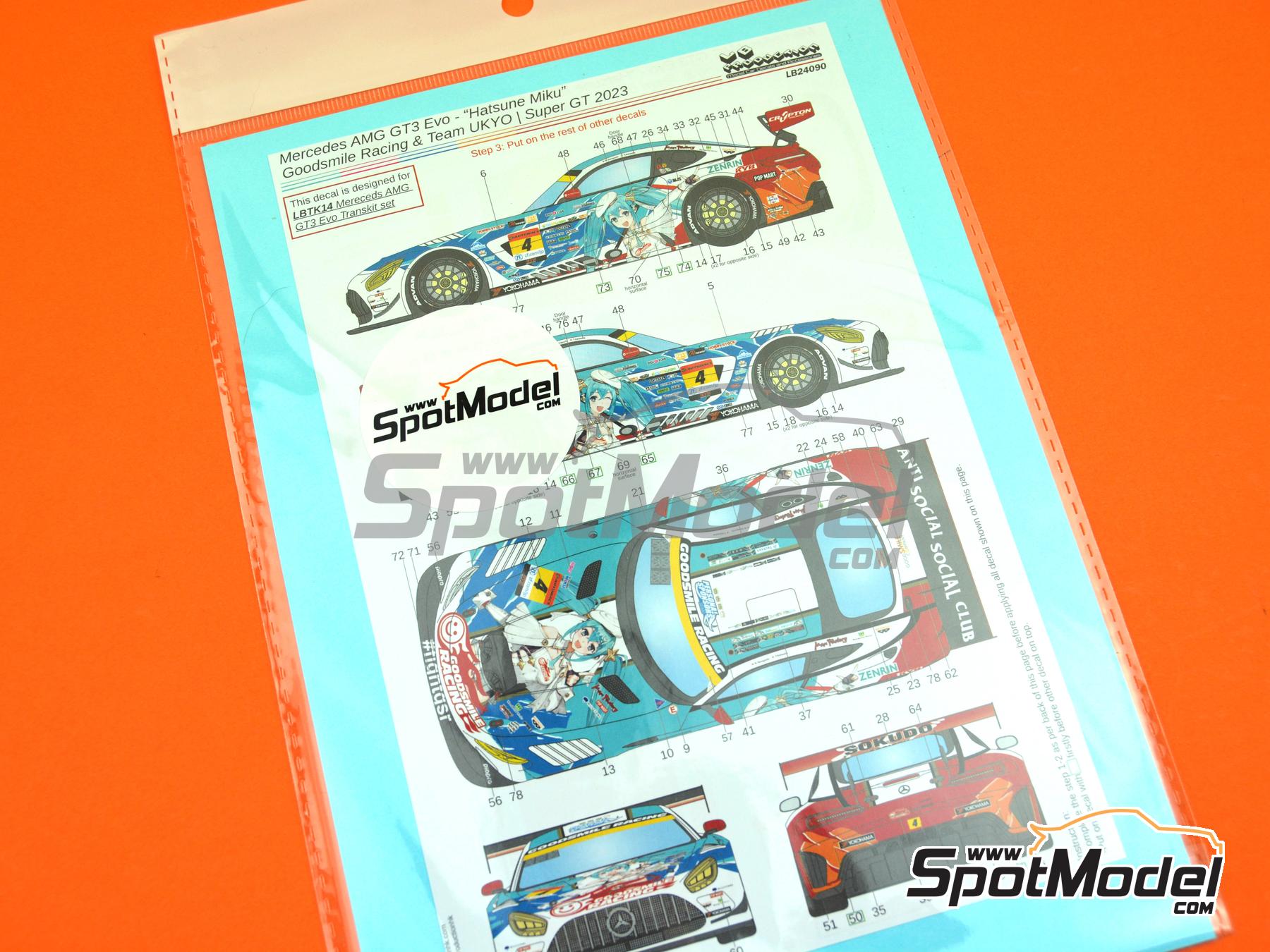 Image 10: Mercedes Benz AMG GT3 Evo Goodsmile Racing Team sponsored by Hatsune Miku - Autobacs Super GT Series 2023 | Marking / livery in 1/24 scale manufactured by LB Production (ref.&nbsp;LB-24090, also LB24090)