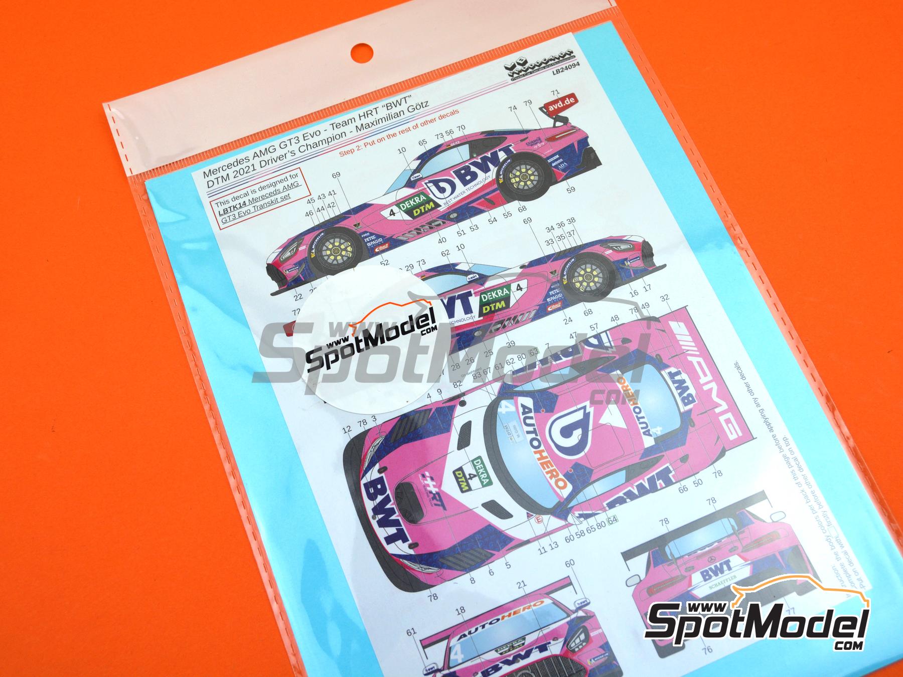 Image 9: Mercedes Benz AMG GT3 Evo Equipo HRT patrocinado por BWT - DTM - Deutsche Tourenwagen Masters 2021 | Decoraci&oacute;n en escala&nbsp;1/24 fabricado por LB Production (ref.&nbsp;LB-24094, tambien LB24094)