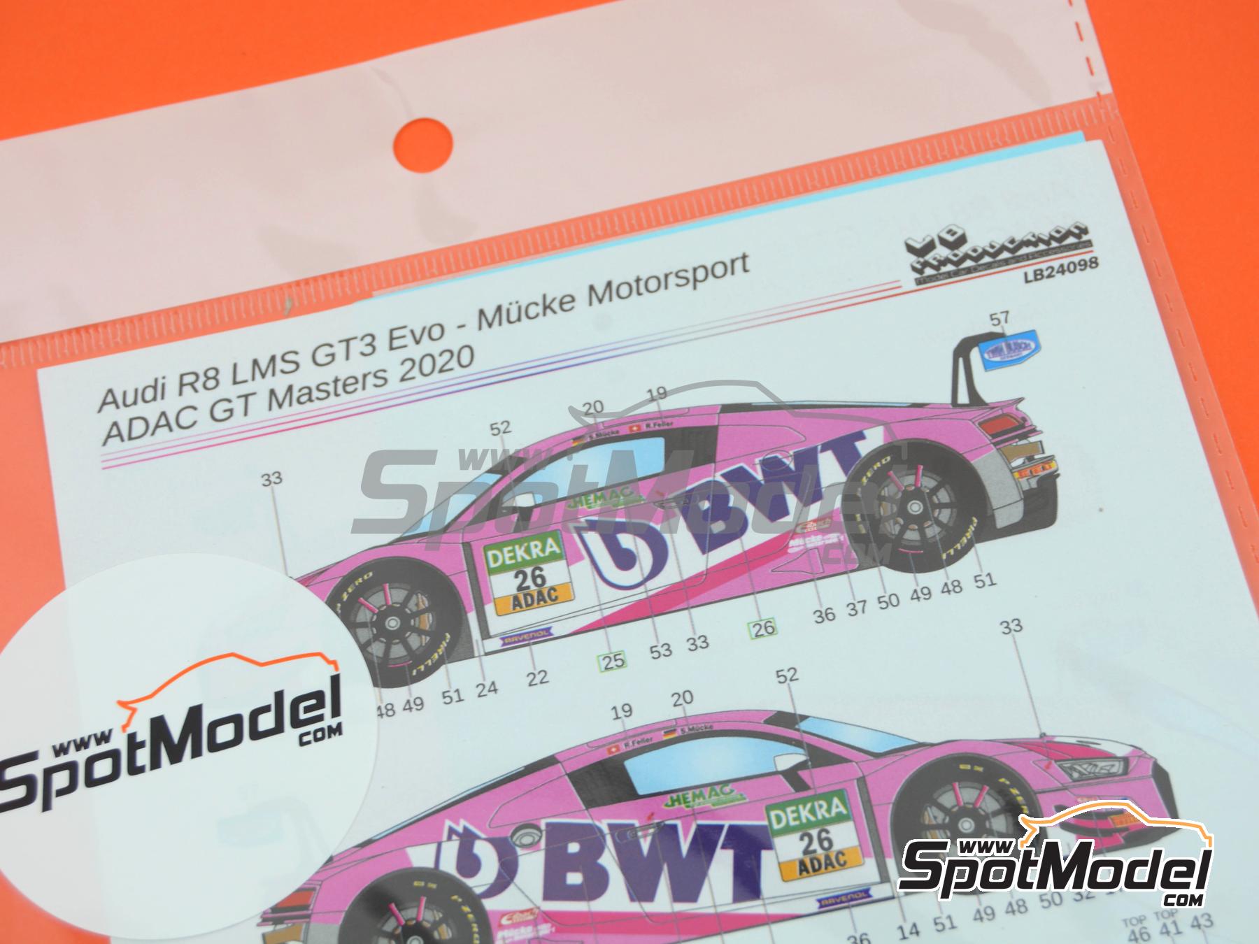 Image 7: Audi R8 LMS GT3 Evo M&uuml;cke Motorsport Team sponsored by BWT - ADAC GT Masters 2020 | Marking / livery in 1/24 scale manufactured by LB Production (ref.&nbsp;LB-24098, also LB24098)