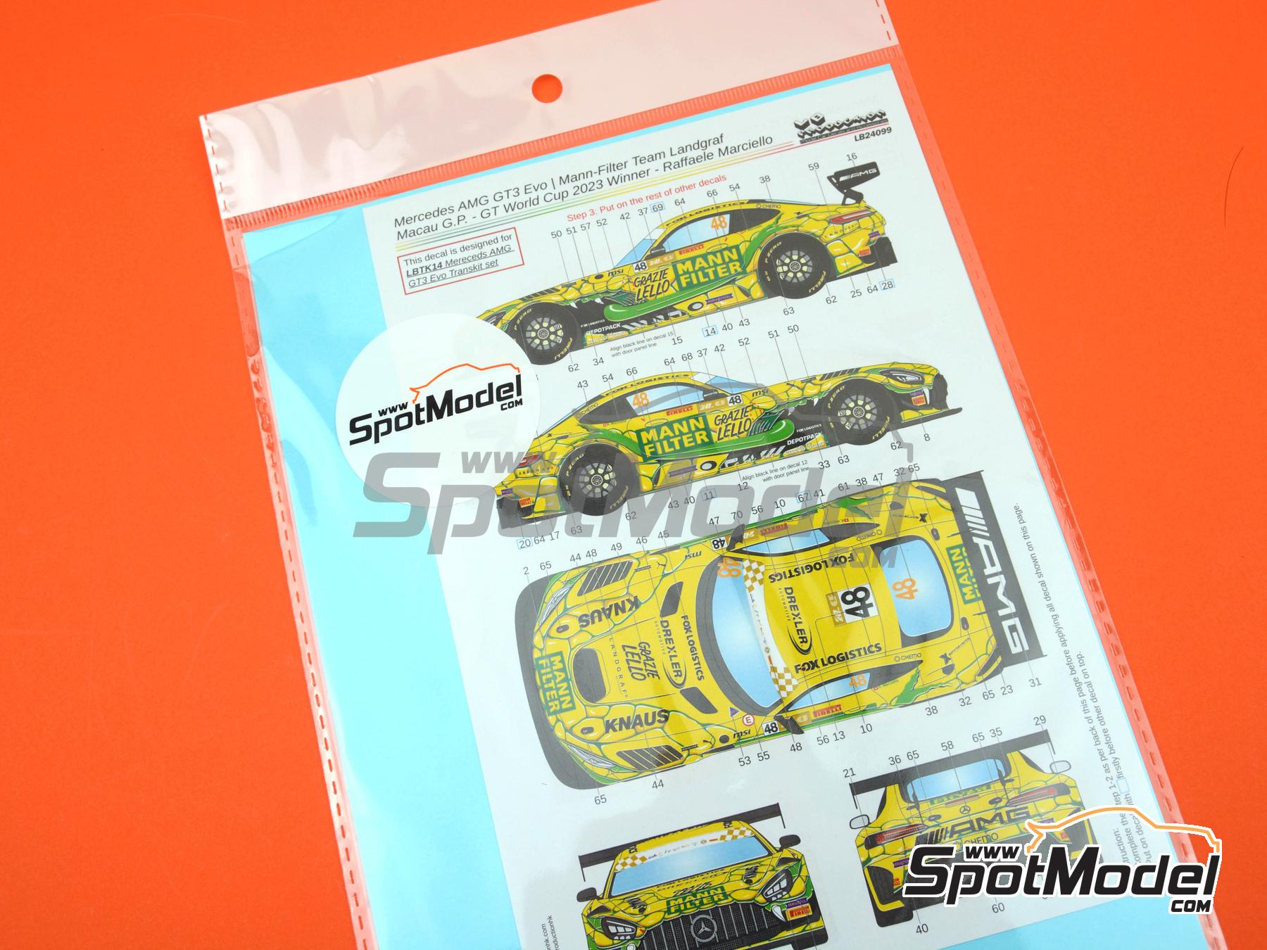 Image 5: Mercedes AMG GT3 Evo Landgraf Team sponsored by Mann Filter - Macau FIA GT World Cup Championship 2023 | Marking / livery in 1/24 scale manufactured by LB Production (ref. LB-24099, also LB24099)