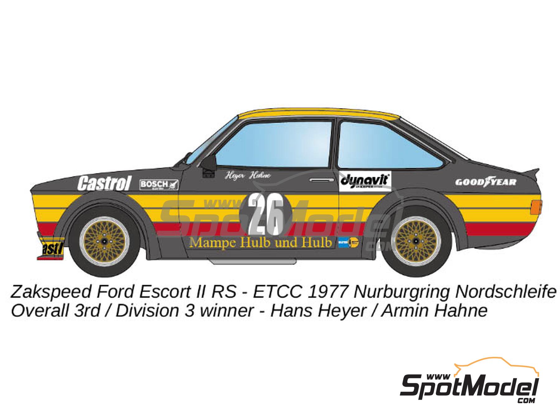 Image 1: Ford Escort MK II RS 1800 Equipo Zakspeed patrocinado por Mampe - Campeonato Europeo de Turismos ETCC N&uuml;rburgring 1977 | Decoraci&oacute;n en escala&nbsp;1/24 fabricado por LB Production (ref.&nbsp;LB-24101, tambien LB24101)