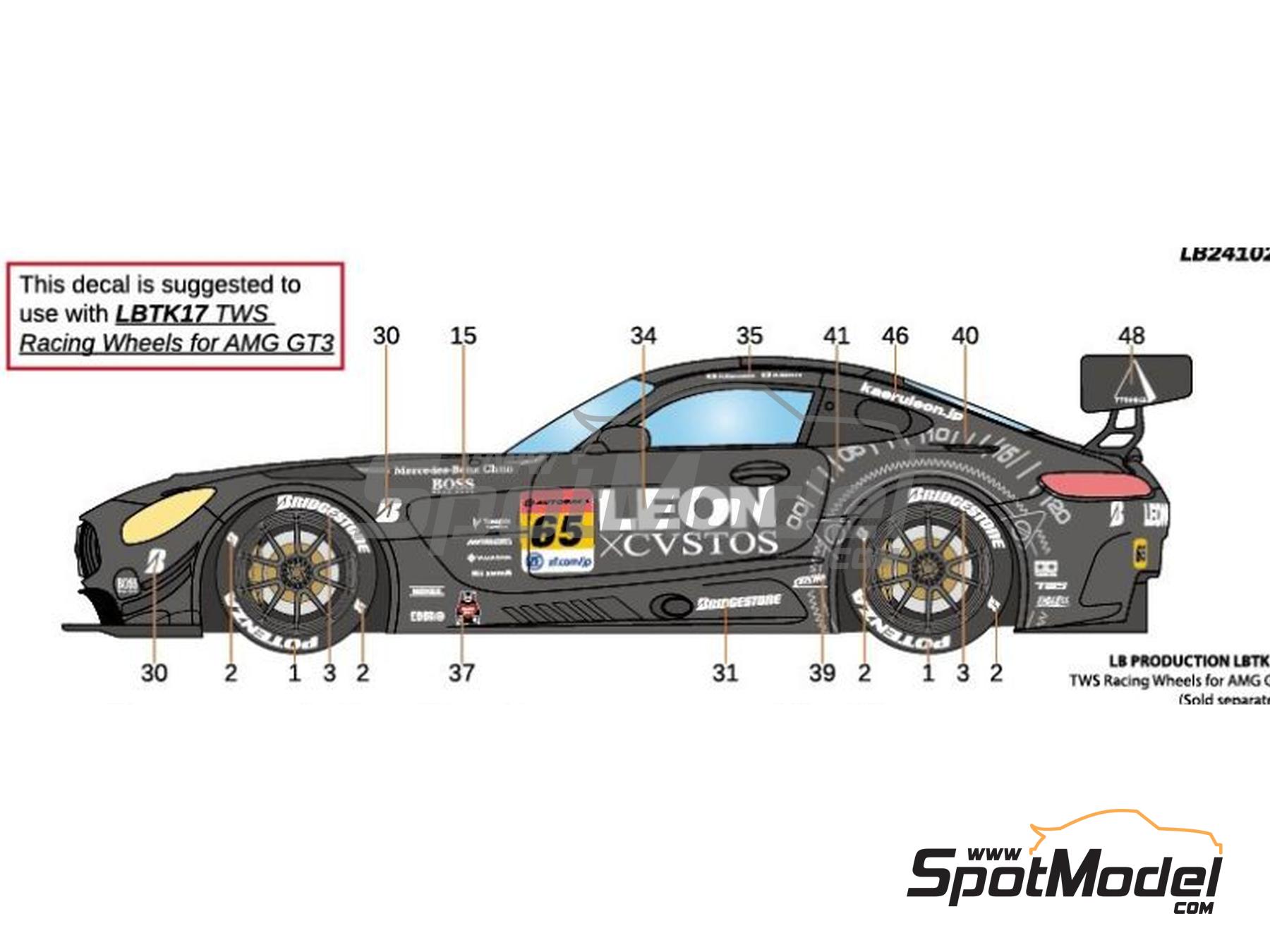 Image 1: Mercedes Benz AMG GT3 K2 R&D Leon Racing Team sponsored by Leon Cystos - Autobacs Super GT Series 2018 | Marking / livery in 1/24 scale manufactured by LB Production (ref. LB-24102, also LB24102)