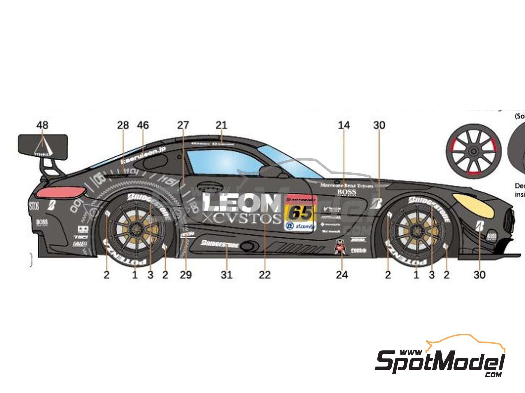 Image 2: Mercedes Benz AMG GT3 K2 R&D Leon Racing Team sponsored by Leon Cystos - Autobacs Super GT Series 2018 | Marking / livery in 1/24 scale manufactured by LB Production (ref. LB-24102, also LB24102)