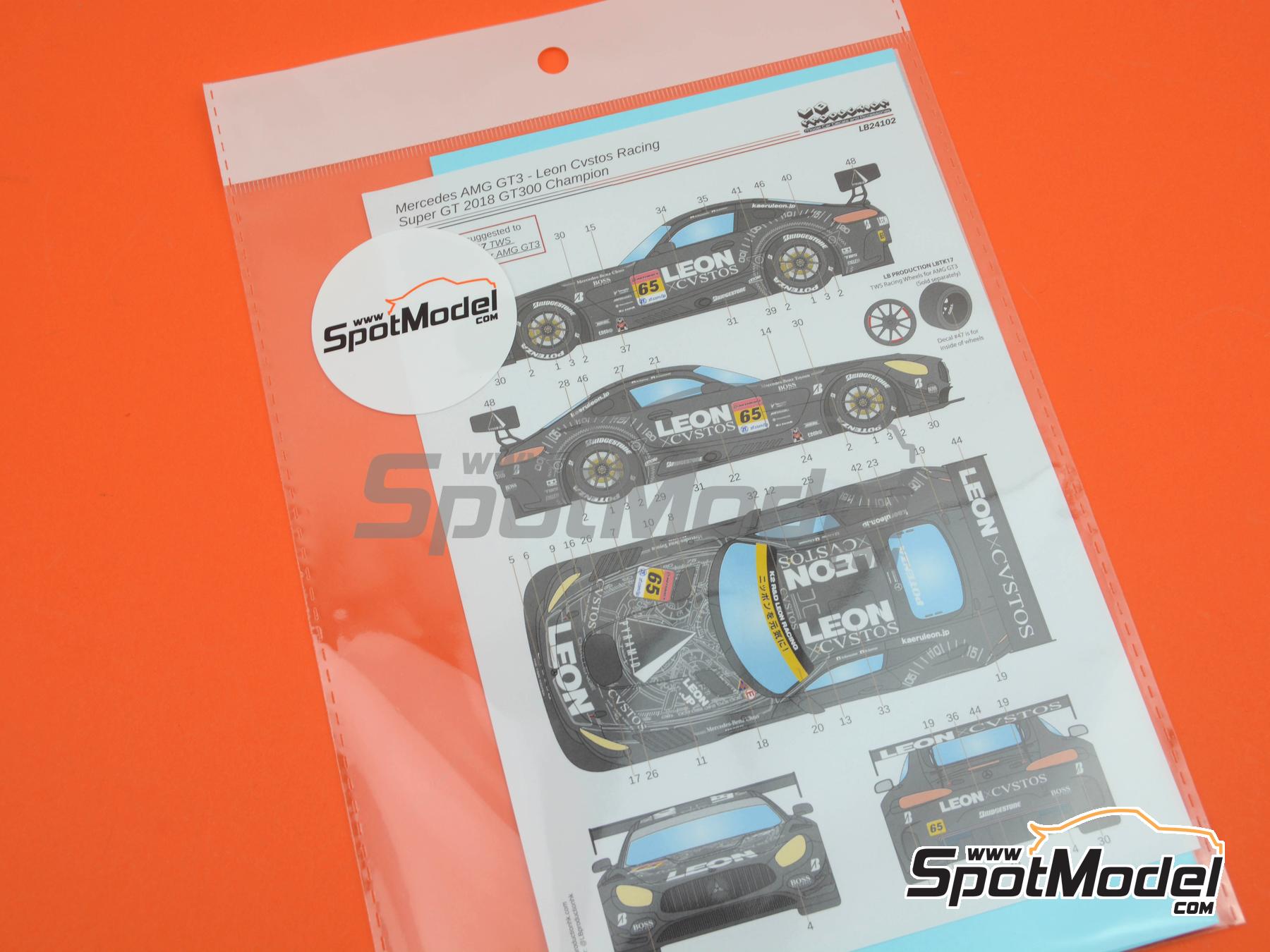 Image 5: Mercedes Benz AMG GT3 K2 R&D Leon Racing Team sponsored by Leon Cystos - Autobacs Super GT Series 2018 | Marking / livery in 1/24 scale manufactured by LB Production (ref. LB-24102, also LB24102)