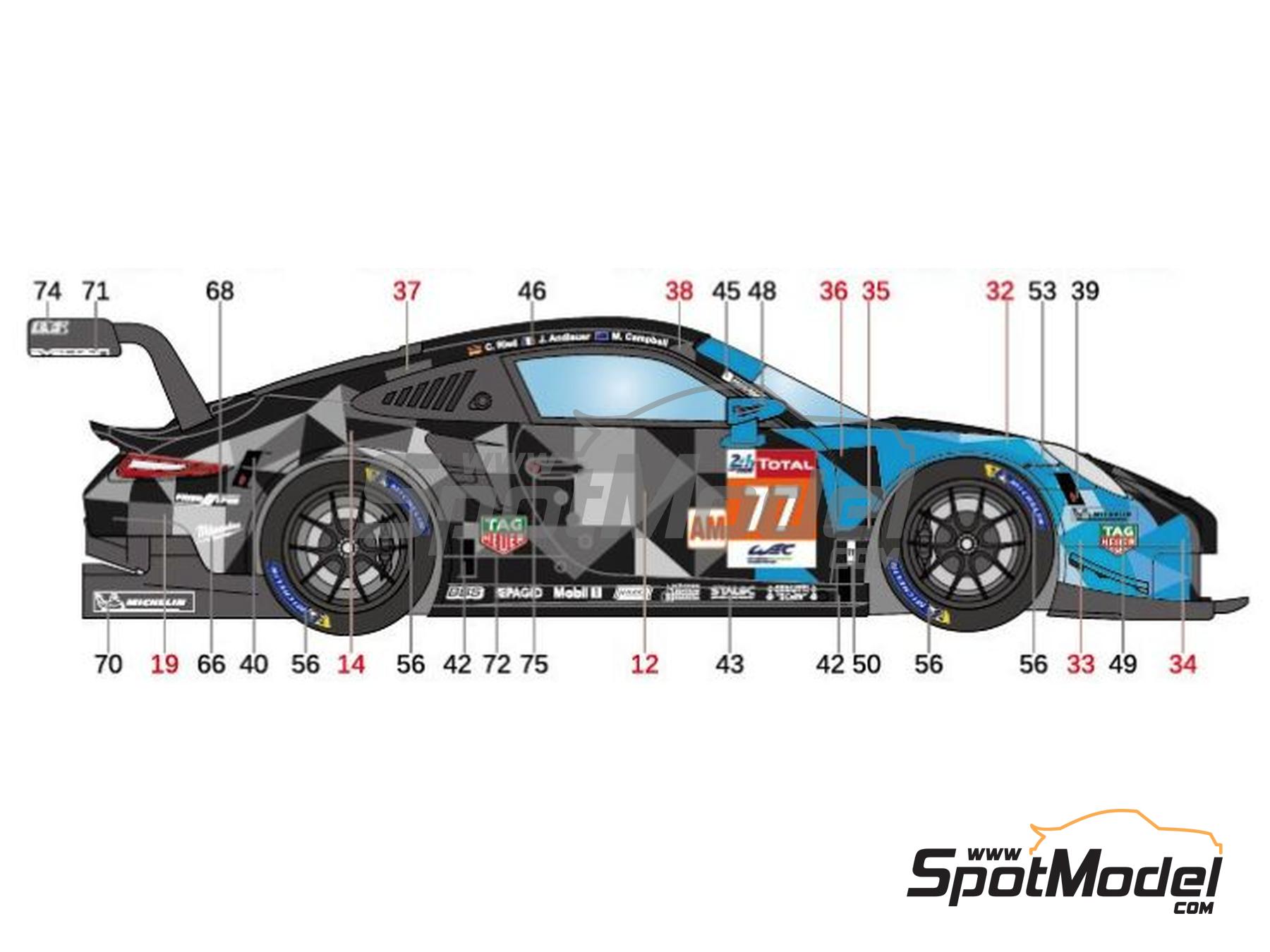 Image 3: Porsche 911 RSR GT3 Dempsey Proton Racing Team sponsored by Tag Heuer - 24 Hours Le Mans 2018 | Marking / livery in 1/24 scale manufactured by LB Production (ref. LB-24106, also LB24106)