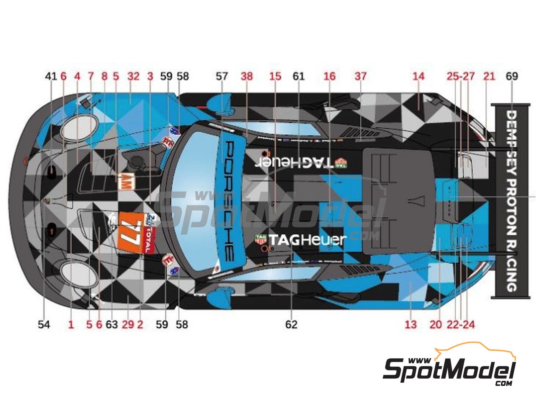 Image 4: Porsche 911 RSR GT3 Dempsey Proton Racing Team sponsored by Tag Heuer - 24 Hours Le Mans 2018 | Marking / livery in 1/24 scale manufactured by LB Production (ref. LB-24106, also LB24106)
