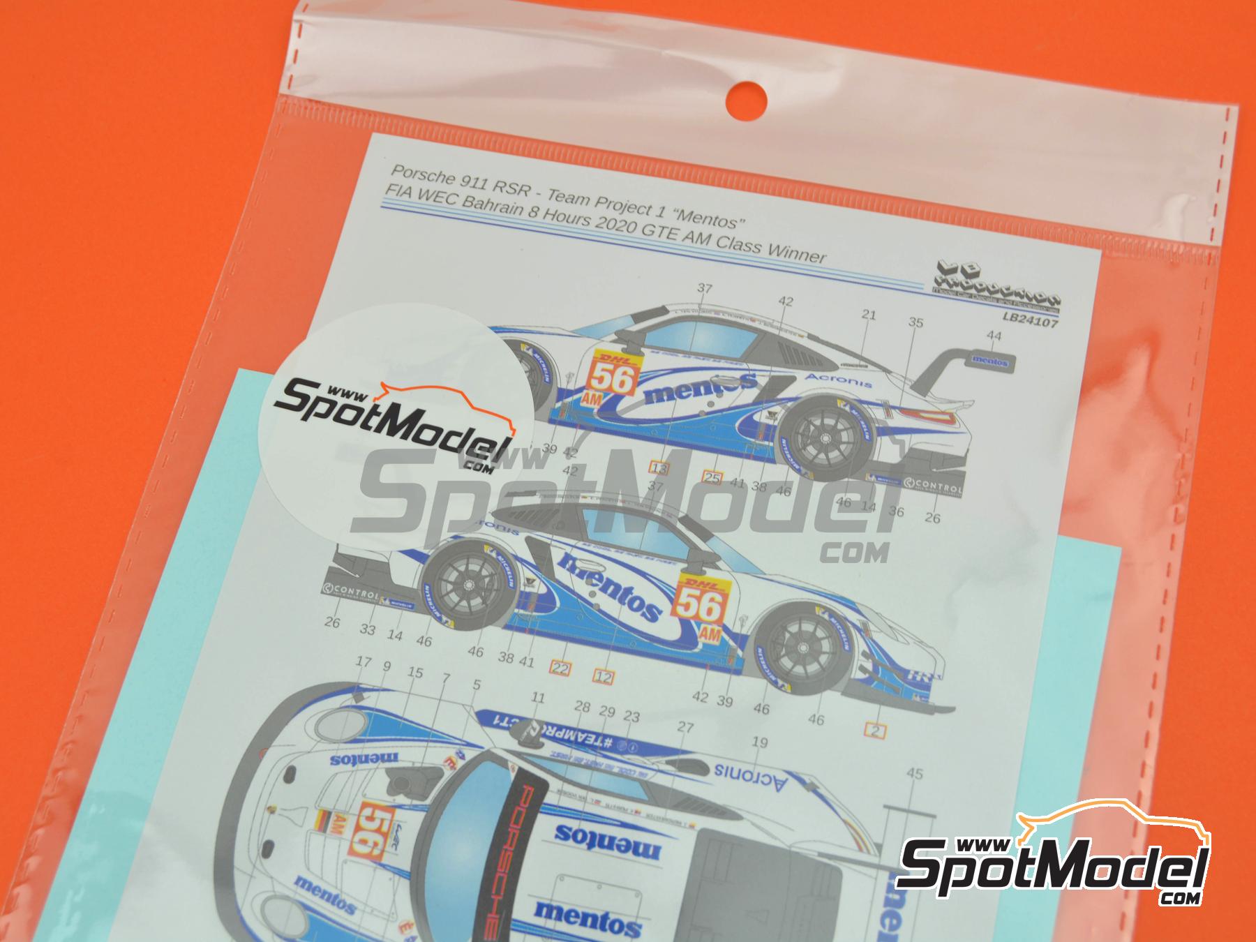 Image 6: Porsche 911 RSR GT3 Project 1 Team sponsored by Mentos - FIA WEC Bahrain 8 Hours 2020 | Marking / livery in 1/24 scale manufactured by LB Production (ref. LB-24107, also LB24107)
