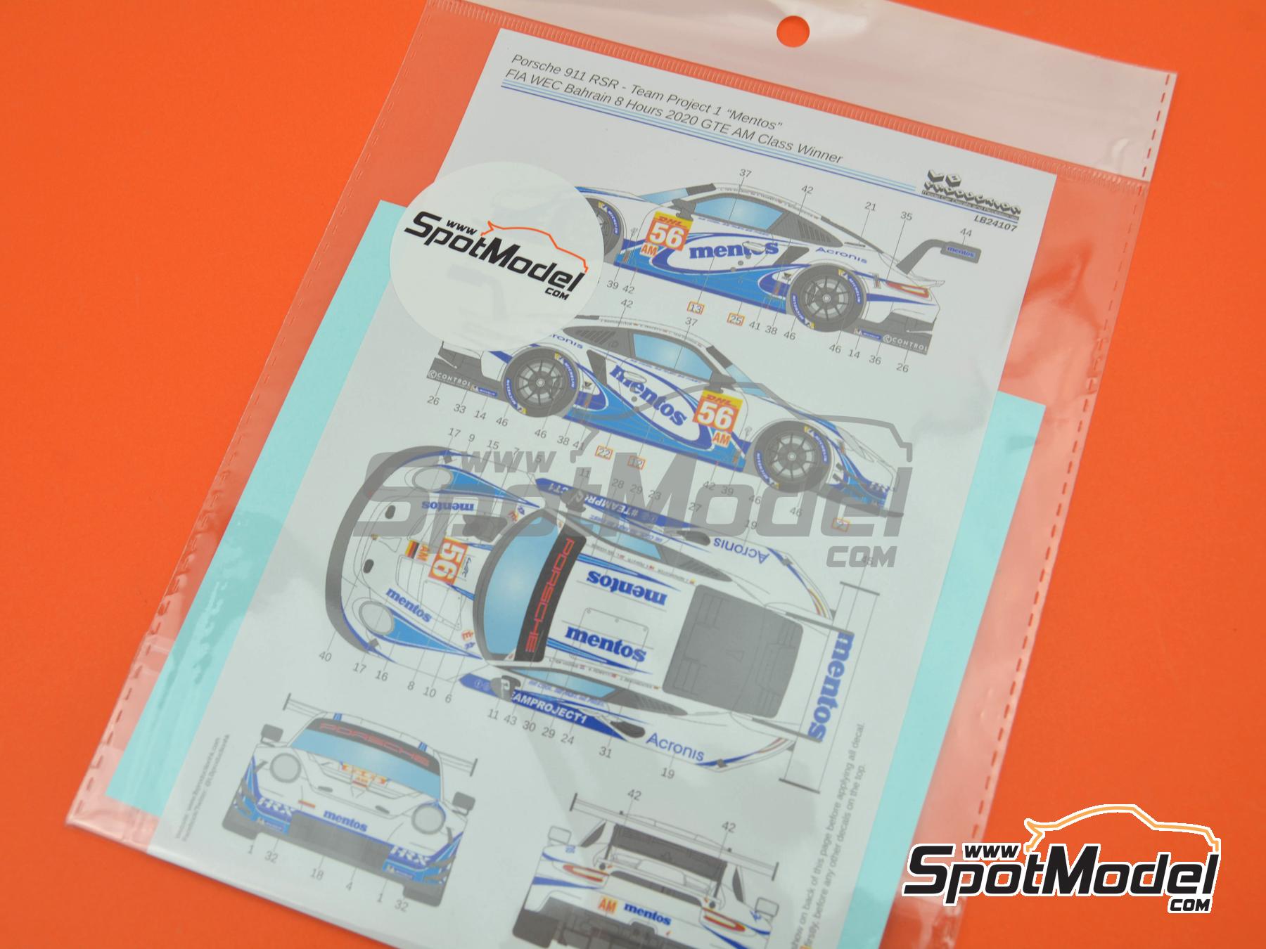 Image 8: Porsche 911 RSR GT3 Project 1 Team sponsored by Mentos - FIA WEC Bahrain 8 Hours 2020 | Marking / livery in 1/24 scale manufactured by LB Production (ref. LB-24107, also LB24107)