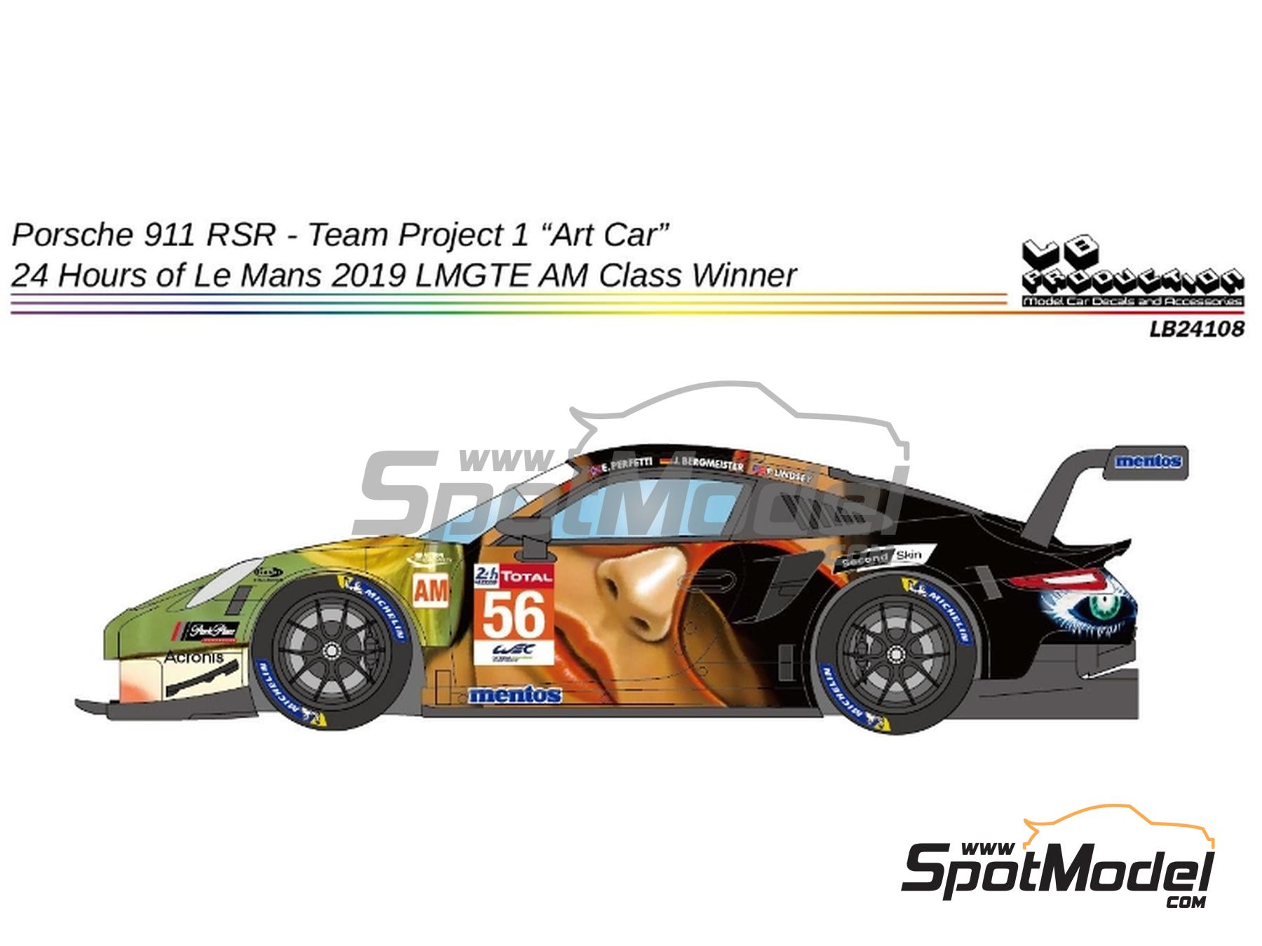 Image 1: Porsche 911 RSR GT3 Project 1 Team sponsored by Mentos "Art Car" - 24 Hours Le Mans 2019 | Marking / livery in 1/24 scale manufactured by LB Production (ref.&nbsp;LB-24108, also LB24108)