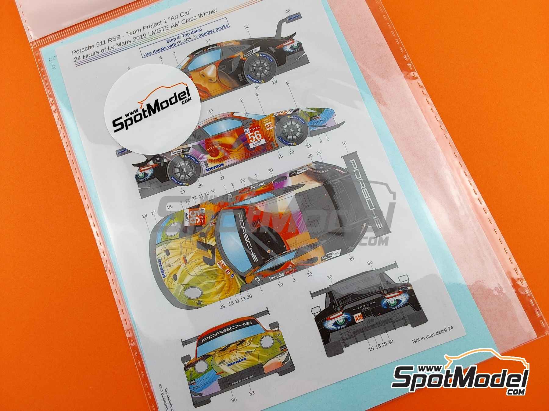 Image 5: Porsche 911 RSR GT3 Project 1 Team sponsored by Mentos "Art Car" - 24 Hours Le Mans 2019 | Marking / livery in 1/24 scale manufactured by LB Production (ref.&nbsp;LB-24108, also LB24108)