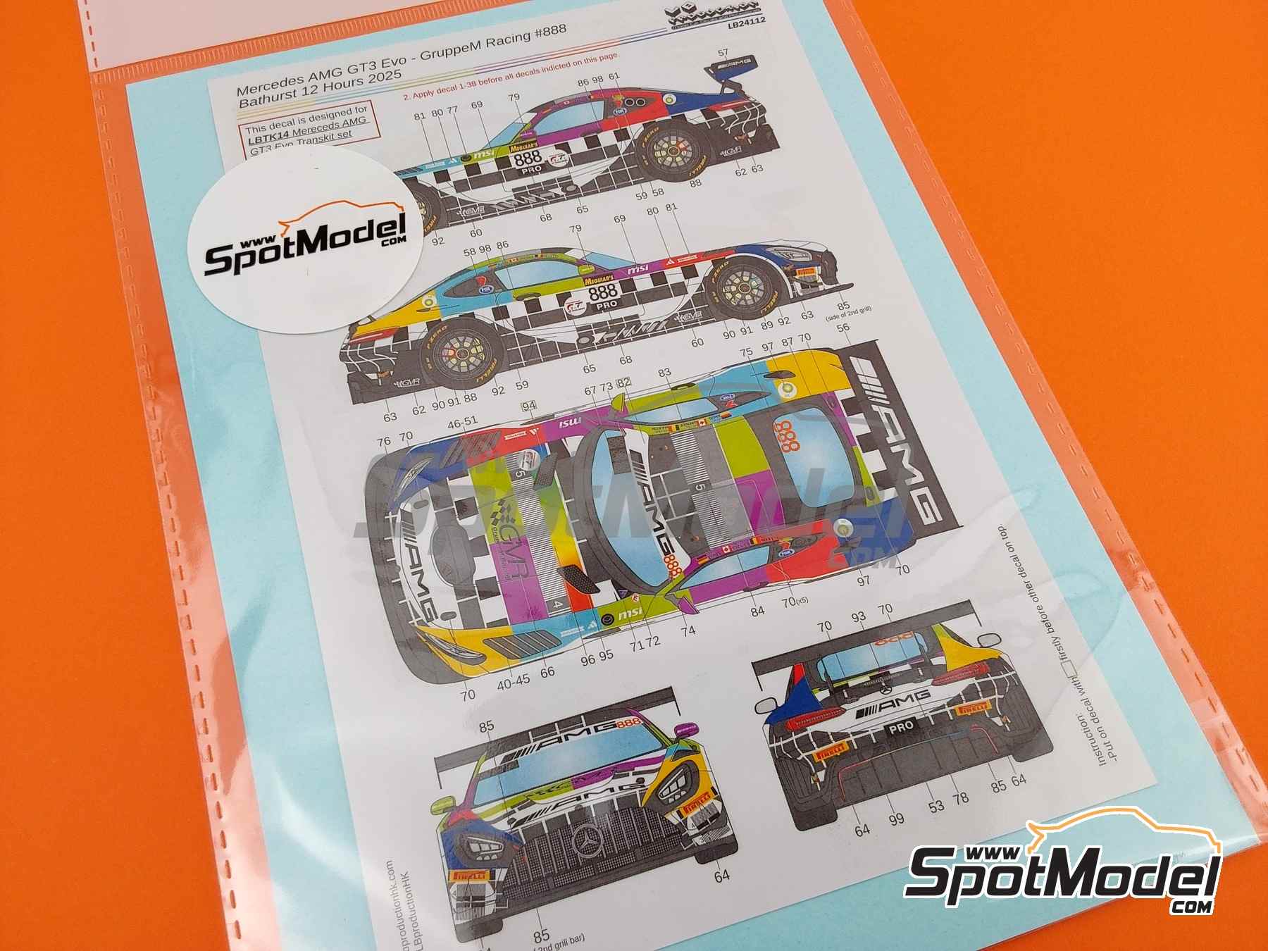 Image 5: Mercedes Benz AMG GT3 Evo GruppeM Racing Team - 12 hours Bathurst 2025 | Marking / livery in 1/24 scale manufactured by LB Production (ref. LB-24112, also LB24112)